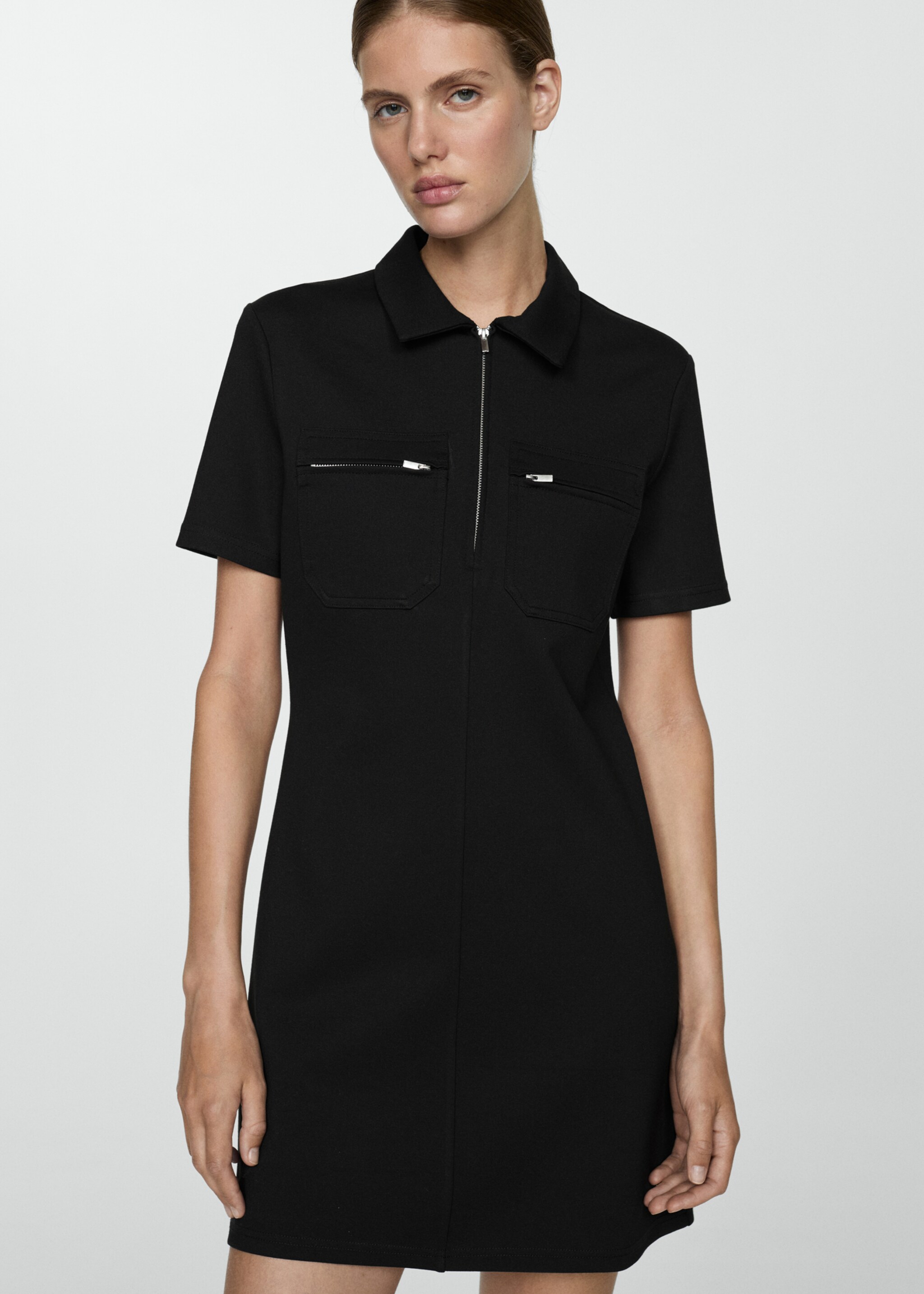 Polo-neck dress with pockets - Medium plane, Black. Ref: 77074039-00.