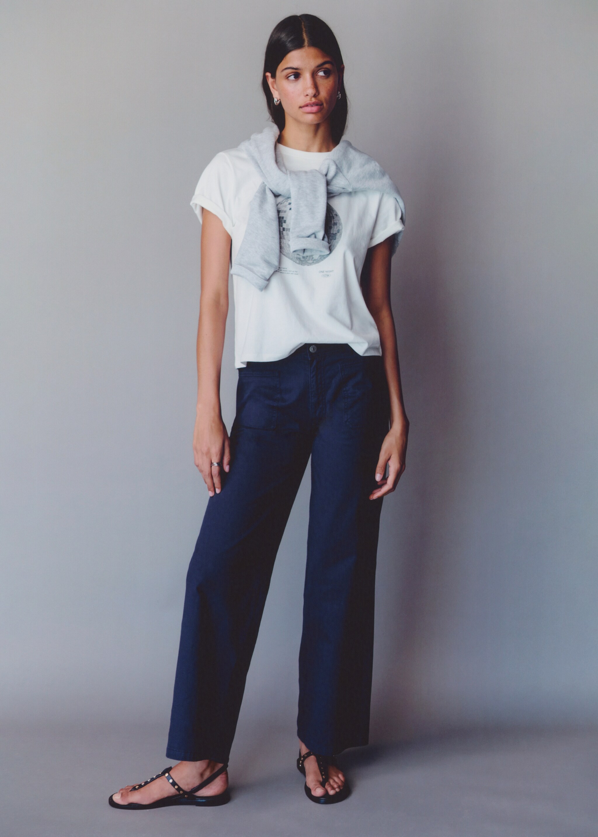 Pockets straight trousers - Details of the article 5, Petrol Blue. Ref: 77074049-00.