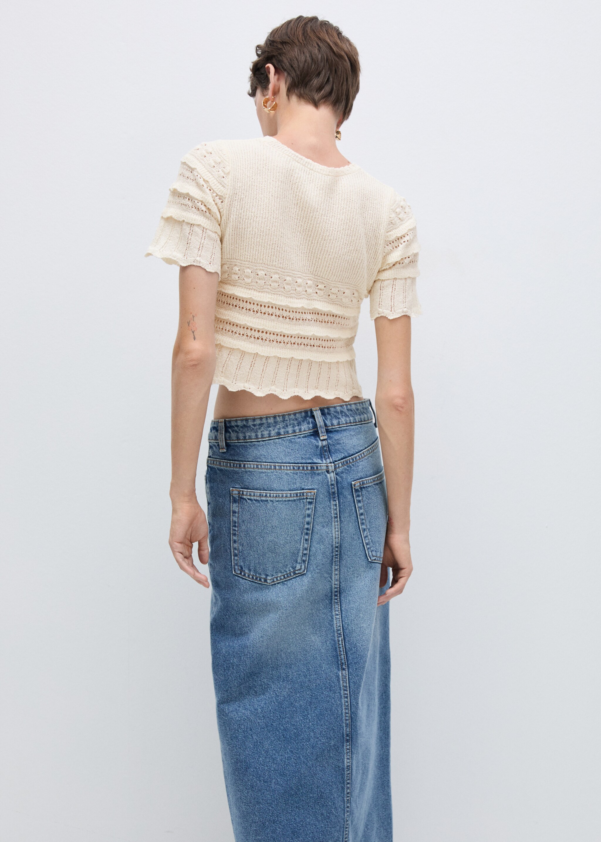 Short-sleeved sweater with openwork details - Reverse of the article