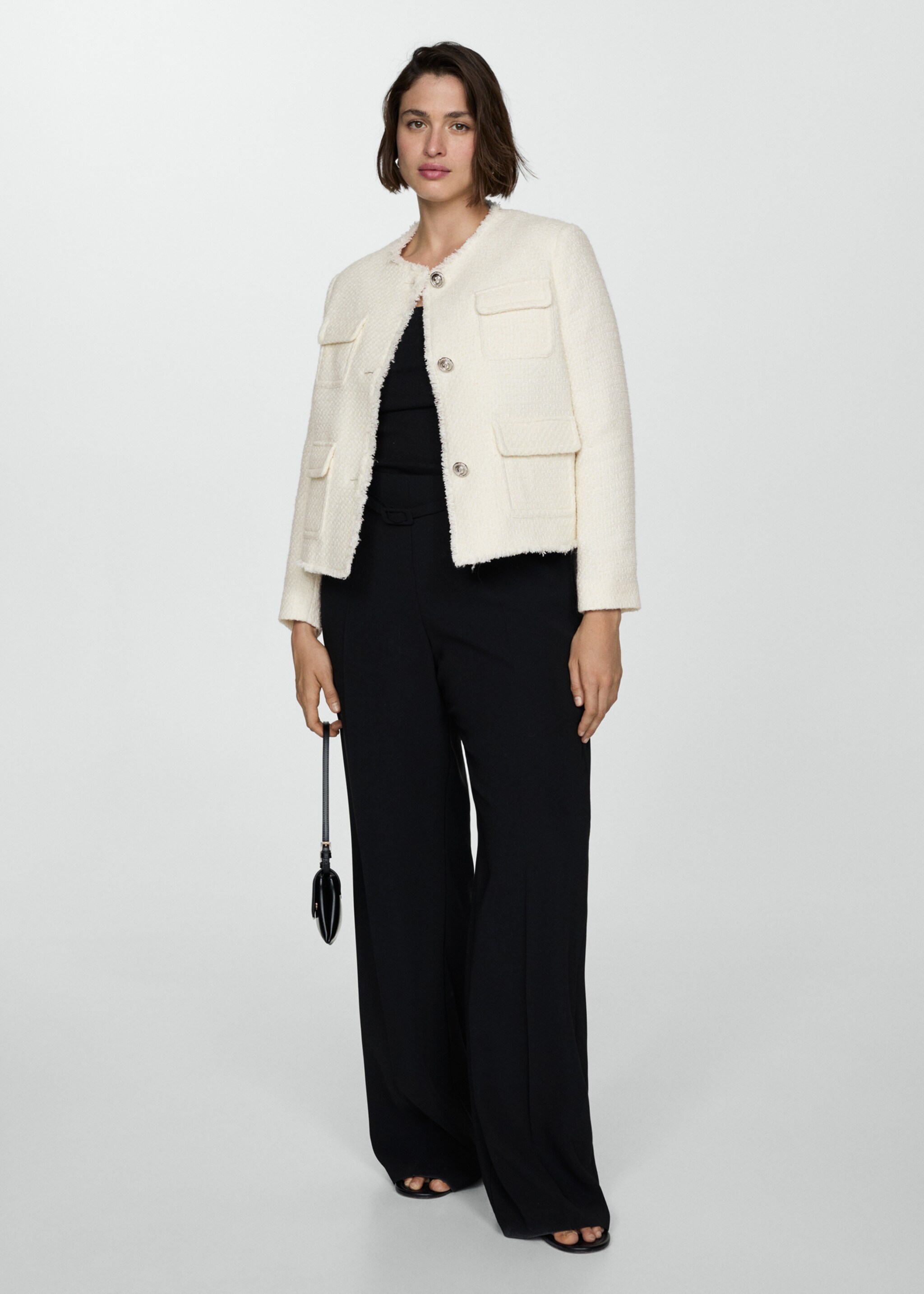 Pocket tweed jacket - Details of the article 3, Ecru. Ref: 77074067-00.
