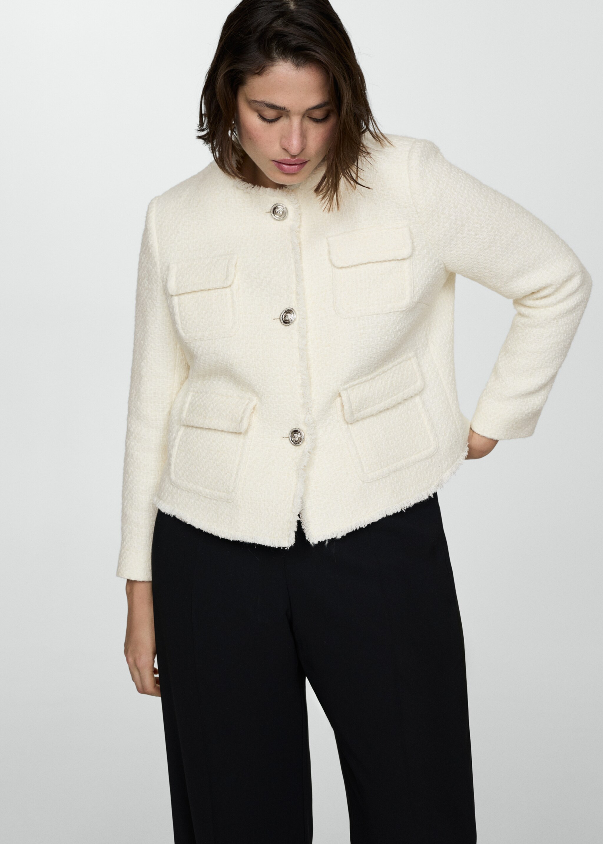 Pocket tweed jacket - Details of the article 5, Ecru. Ref: 77074067-00.
