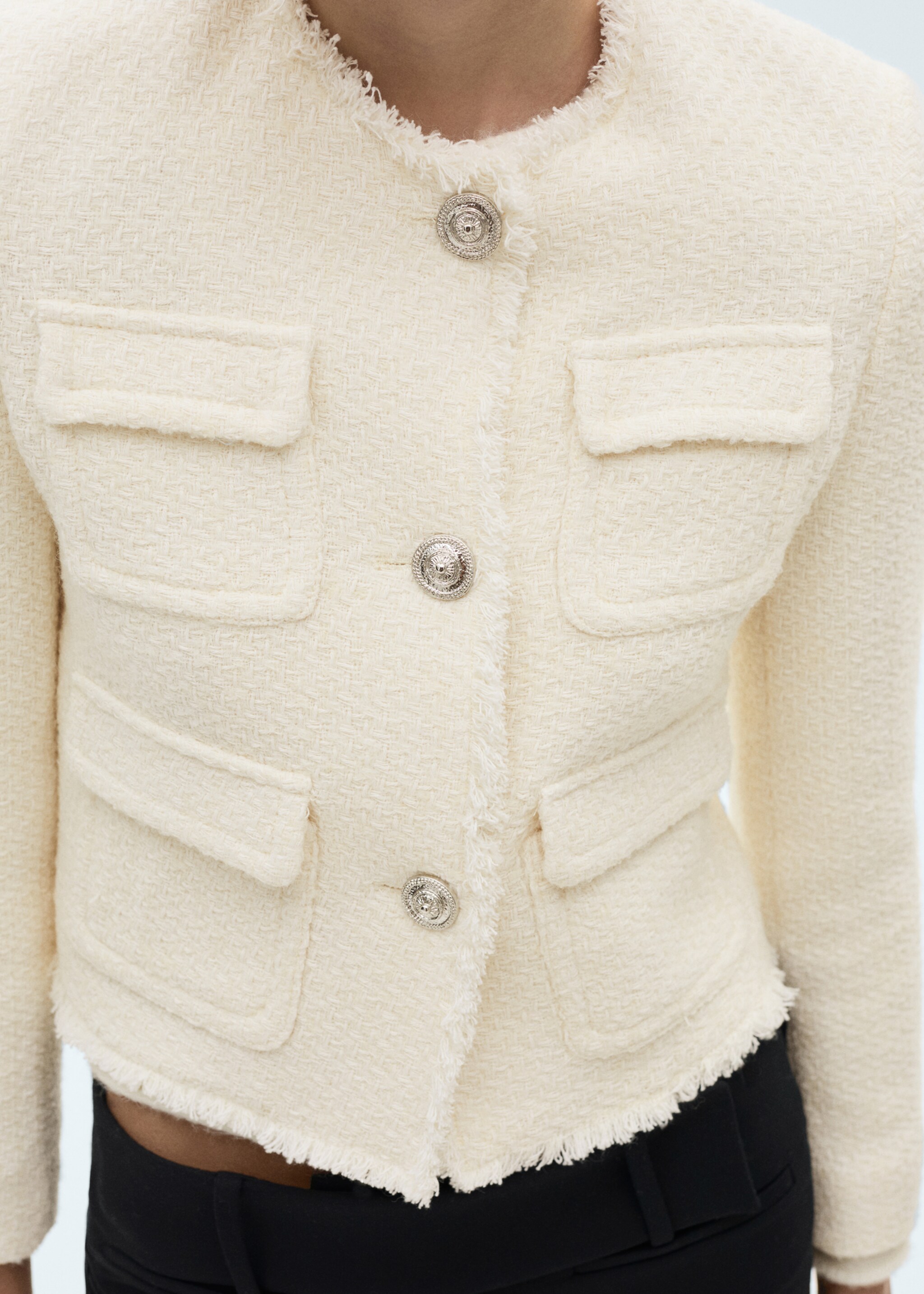 Pocket tweed jacket - Details of the article 6, Ecru. Ref: 77074067-00.
