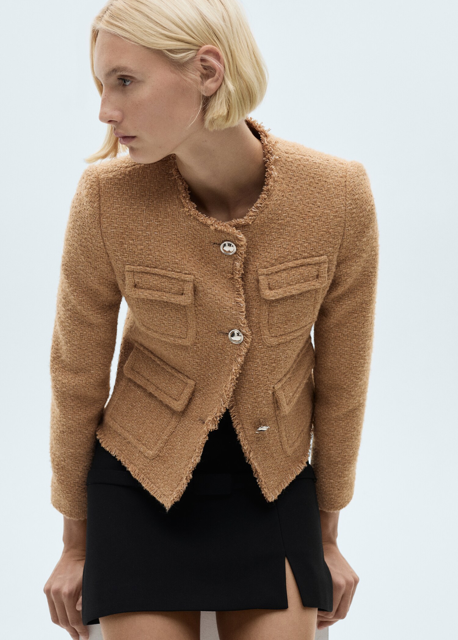 Chaqueta tweed bolsillos - Plano medio