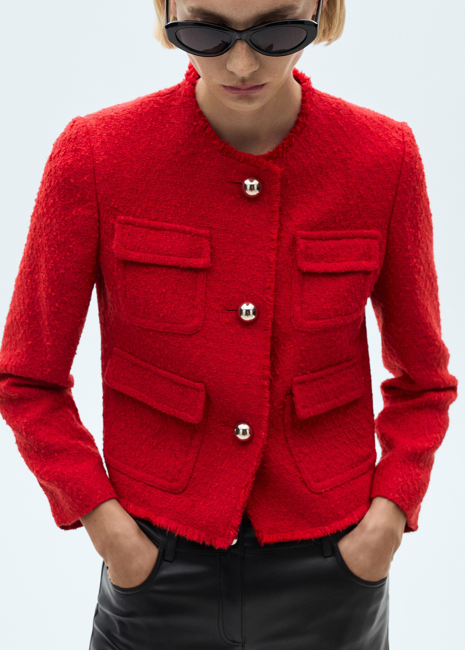 Chaqueta tweed bolsillos - Plano medio