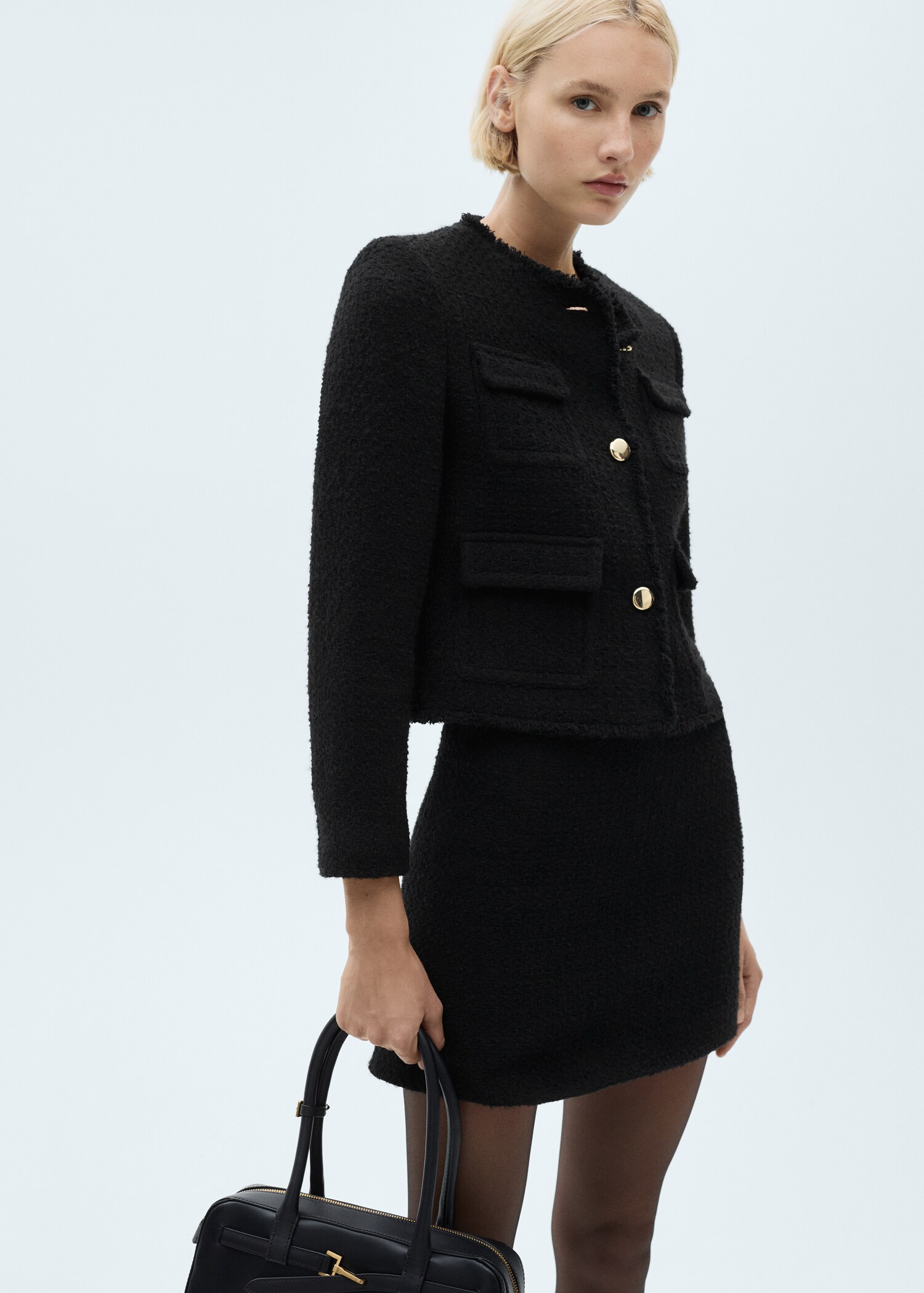Chaqueta tweed bolsillos - Plano medio