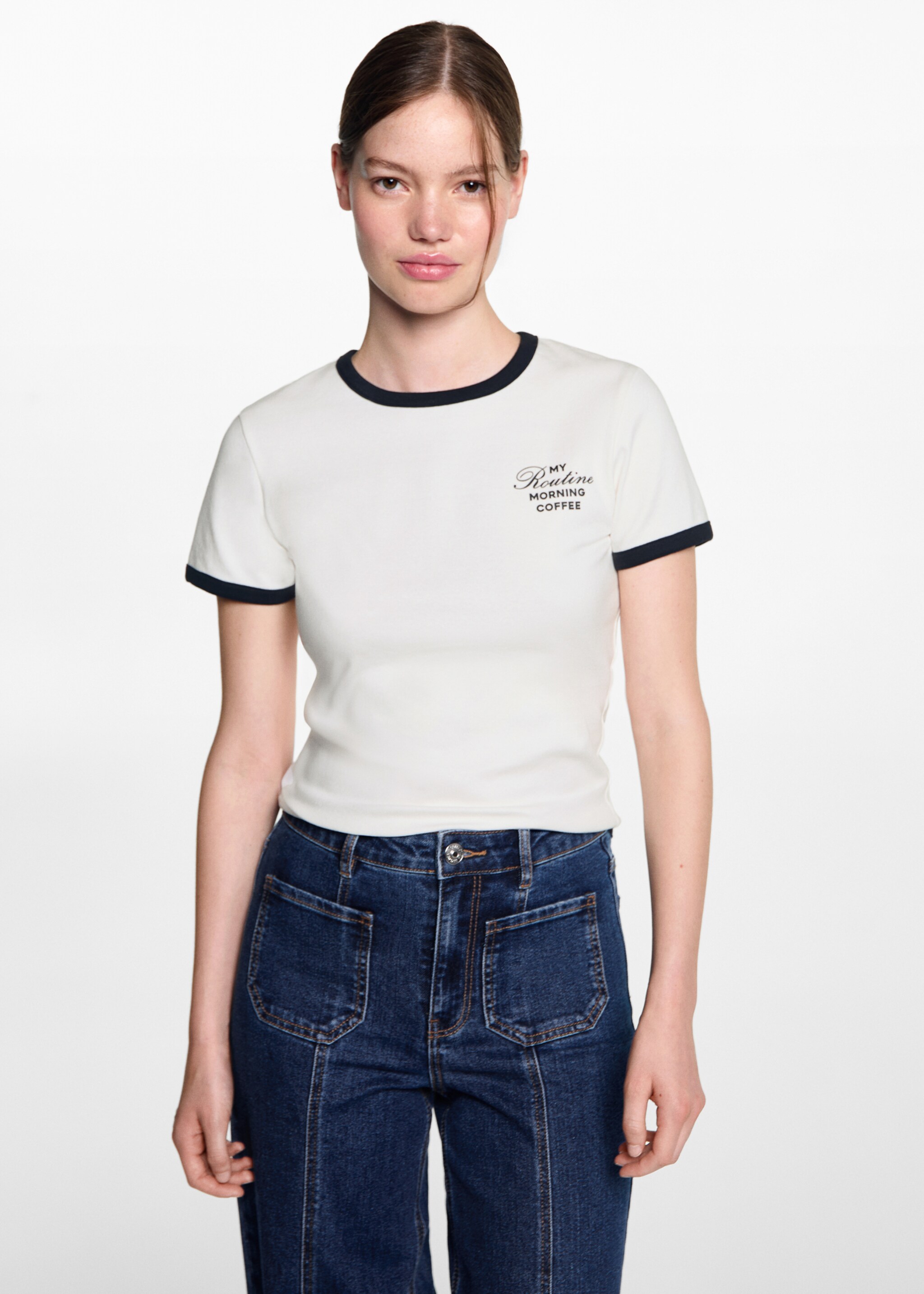 Wideleg jeans with decorative seams - Medium plane, Dark Blue. Ref: 77074434-00.