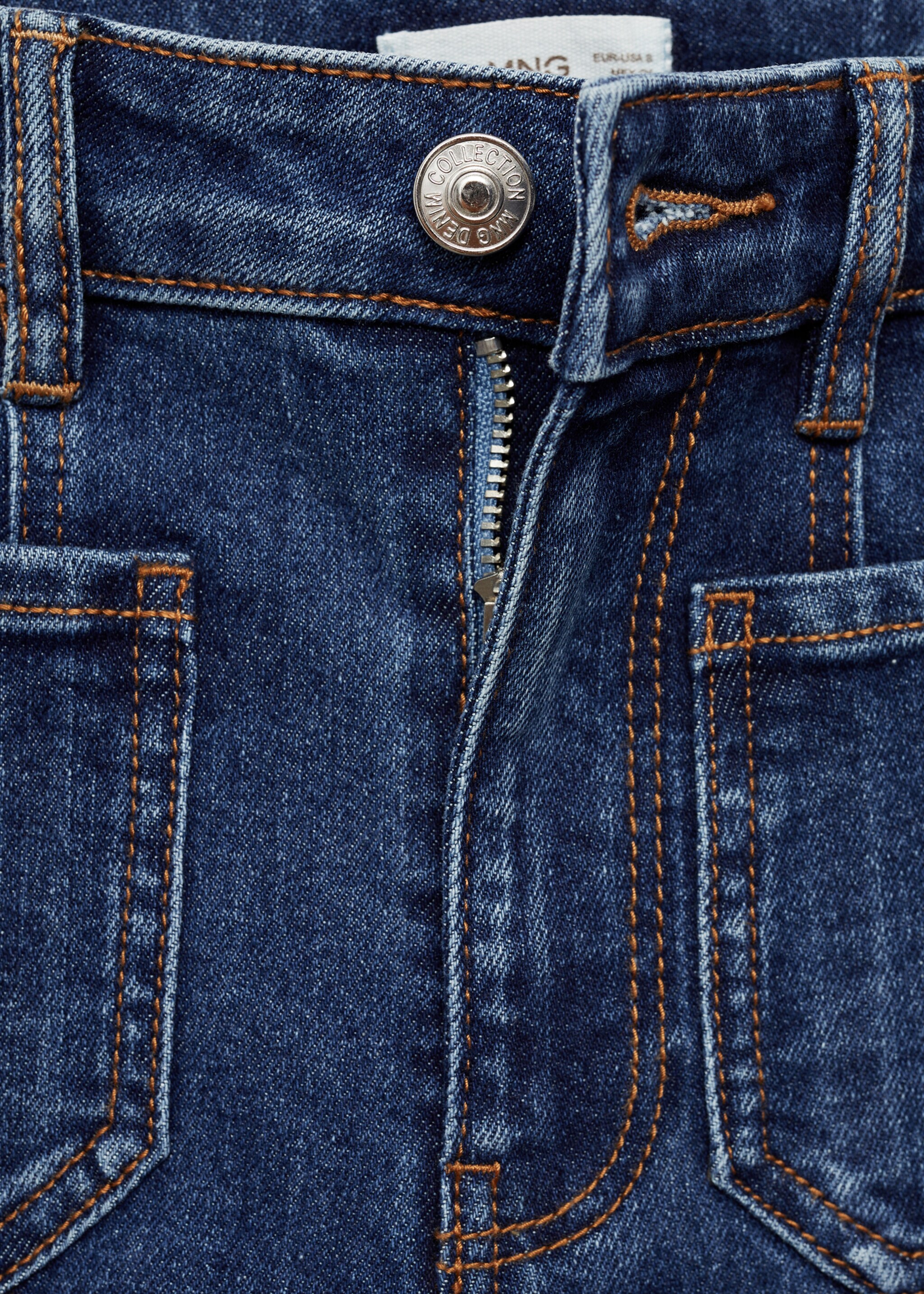 Wideleg jeans with decorative seams - Details of the article 8, Dark Blue. Ref: 77074434-00.