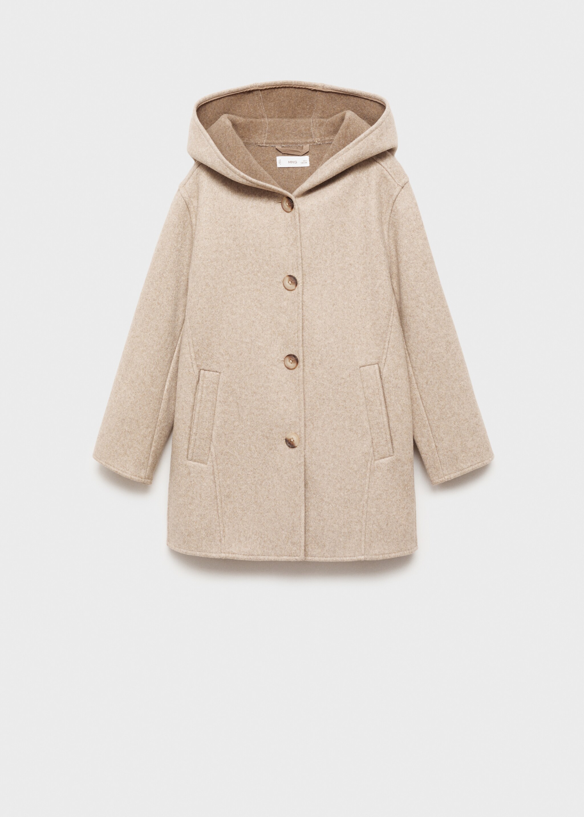 Hooded button coat - Article without model, Beige. Ref: 77074441-00.