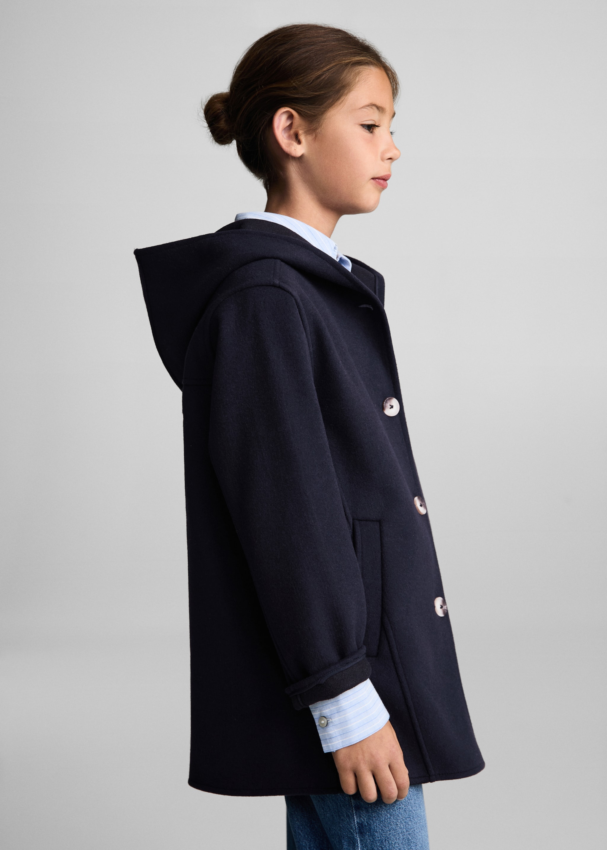 Hooded button coat - Medium plane, Dark Navy. Ref: 77074441-00.
