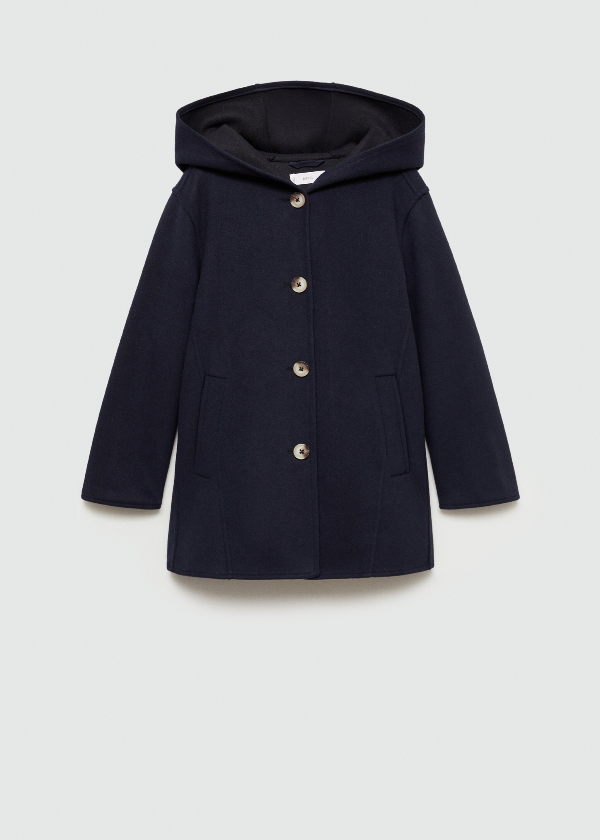 Hooded button coat - Article without model, Dark Navy. Ref: 77074441-00.