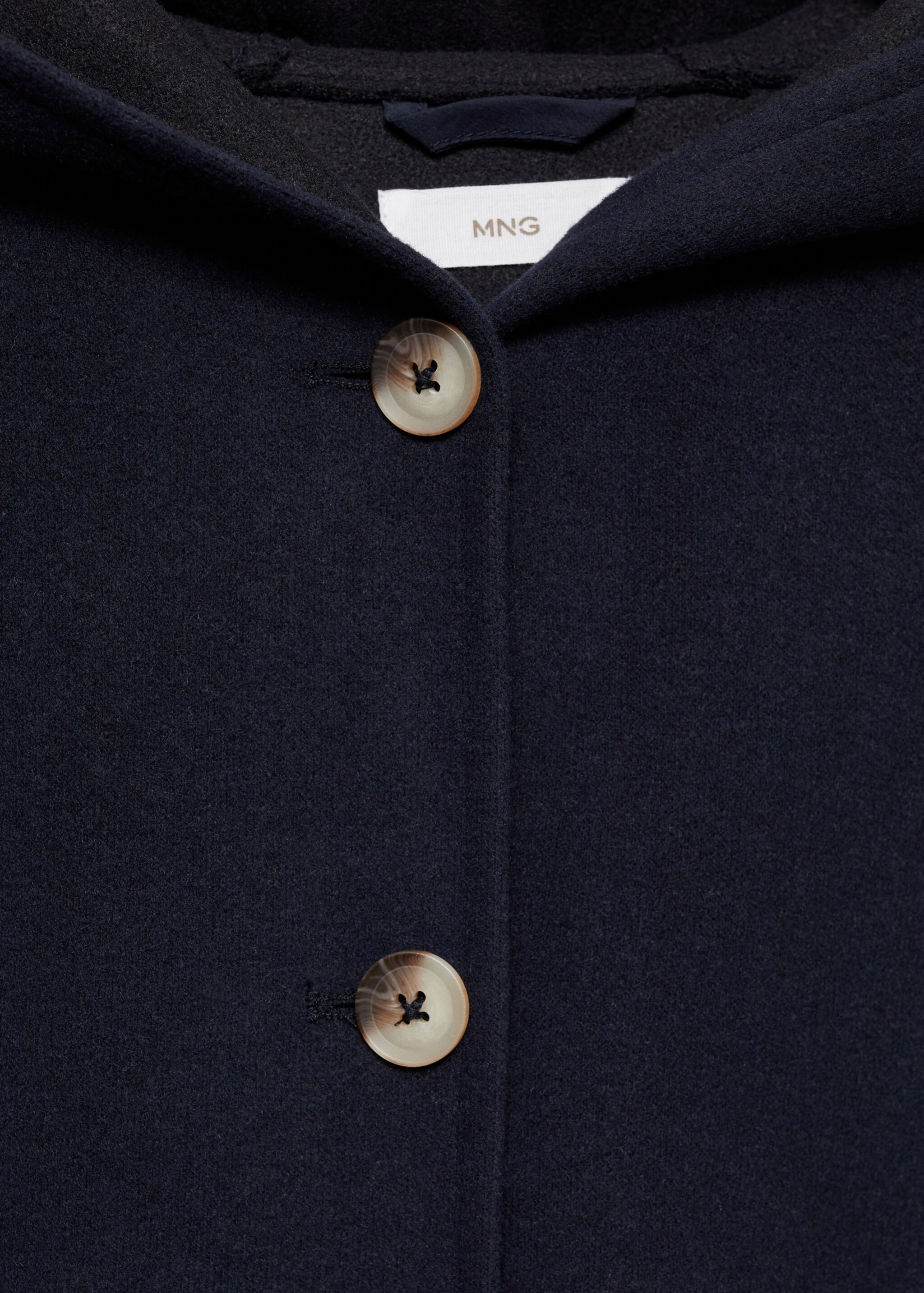 Hooded button coat - Details of the article 8, Dark Navy. Ref: 77074441-00.