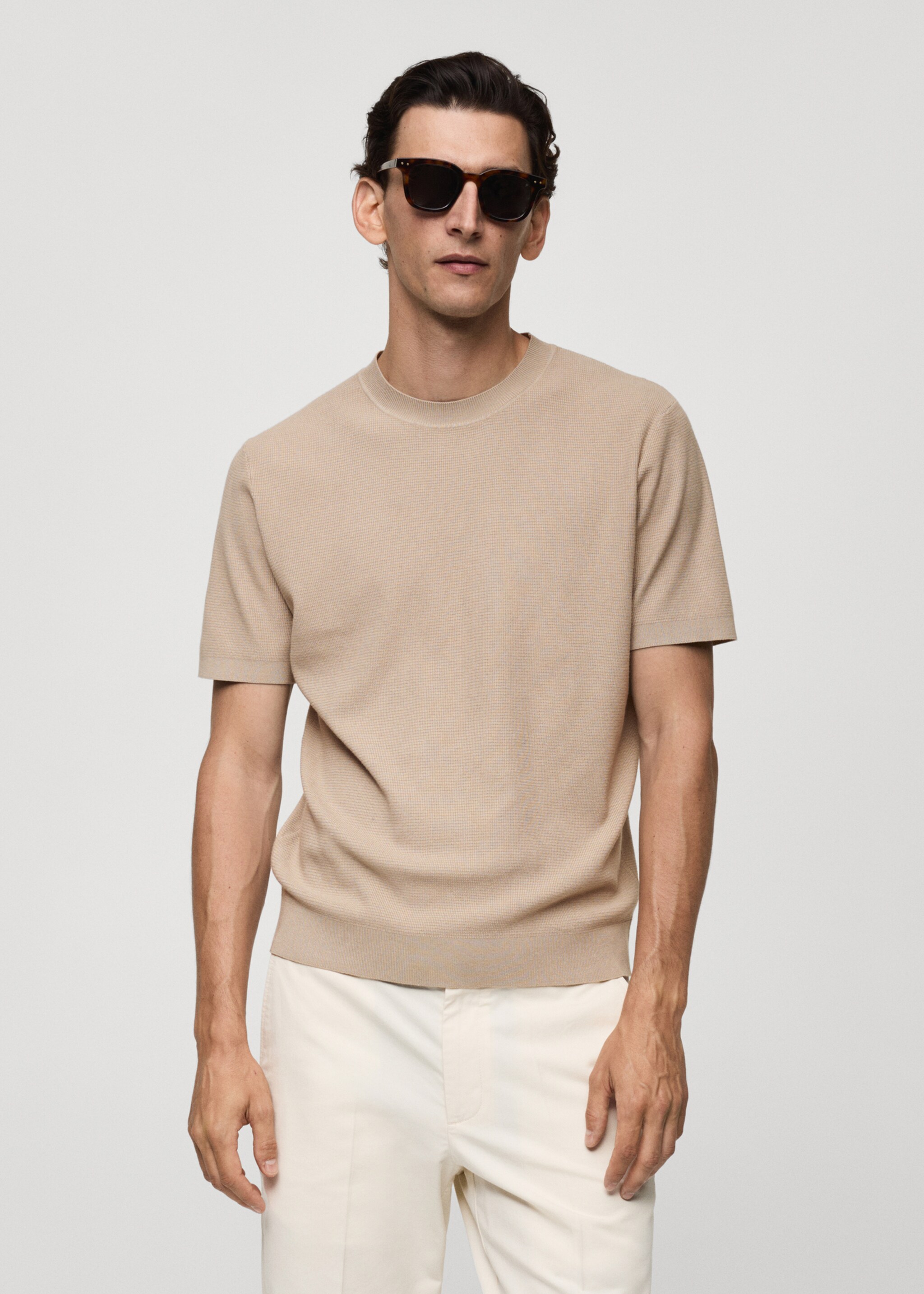 Structured knitted t-shirt - Medium plane, Light/Pastel Grey. Ref: 77074445-00.