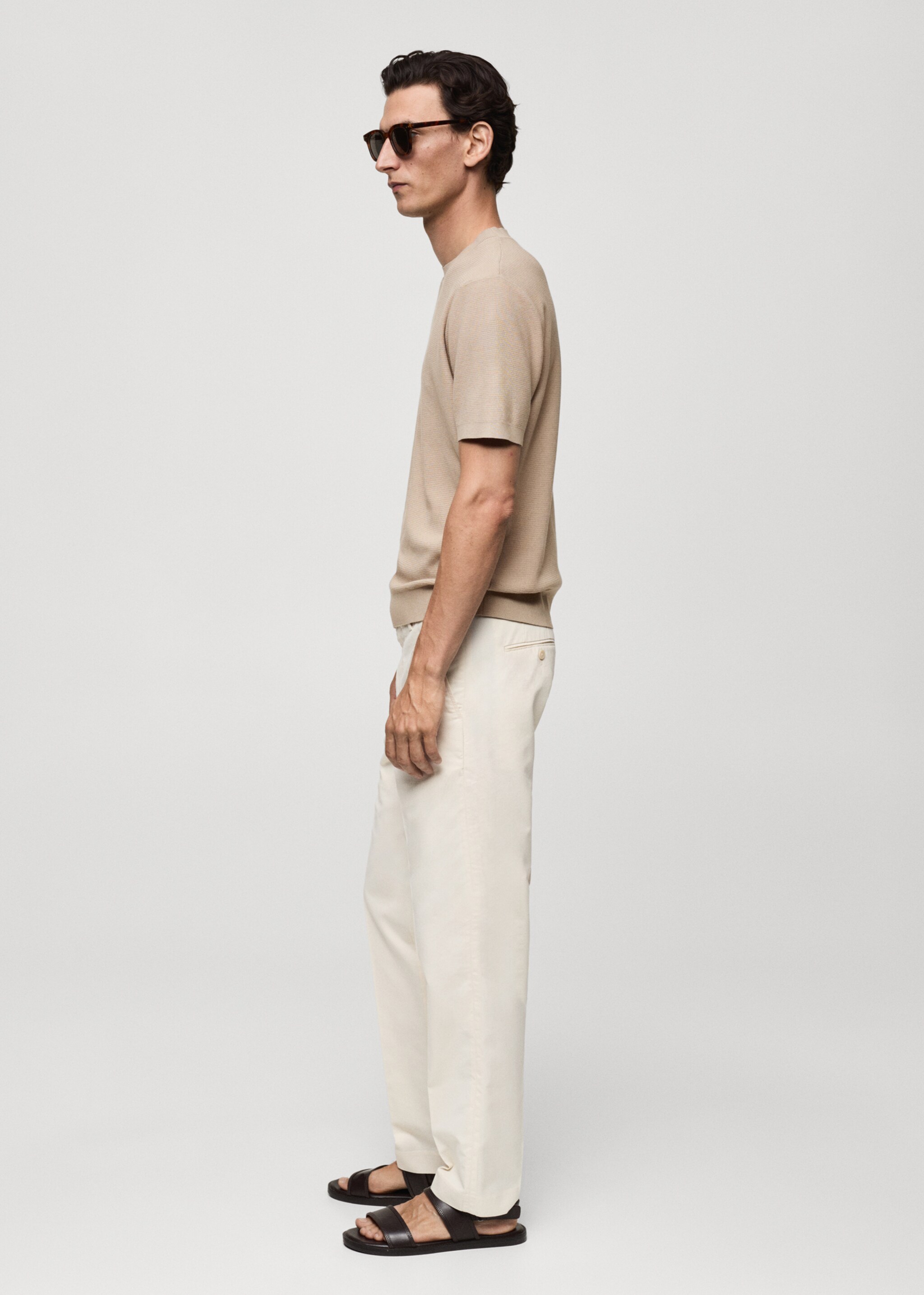 Structured knitted t-shirt - Details of the article 2, Light/Pastel Grey. Ref: 77074445-00.