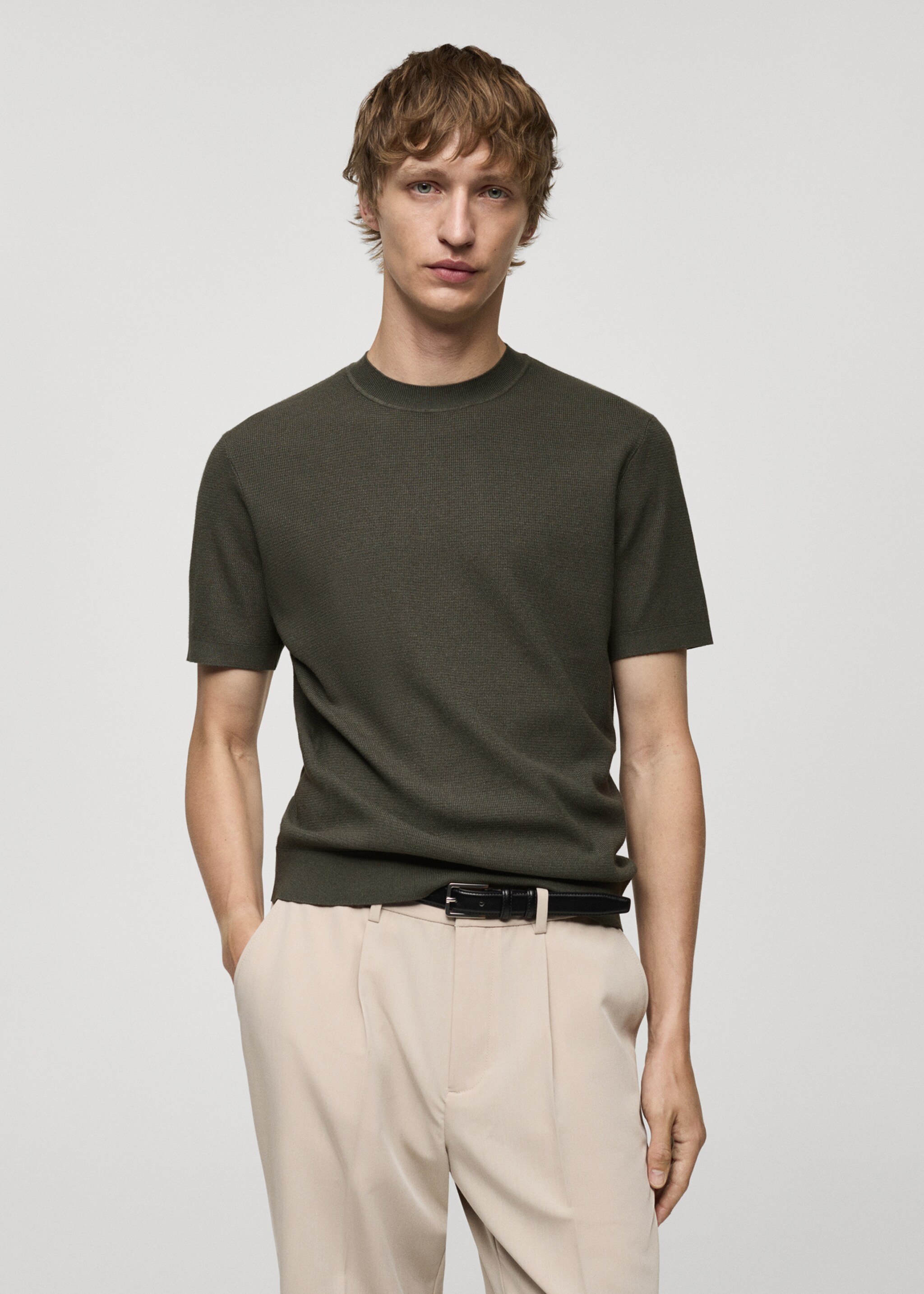 Structured knitted t-shirt - Medium plane, Forest Green. Ref: 77074445-00.