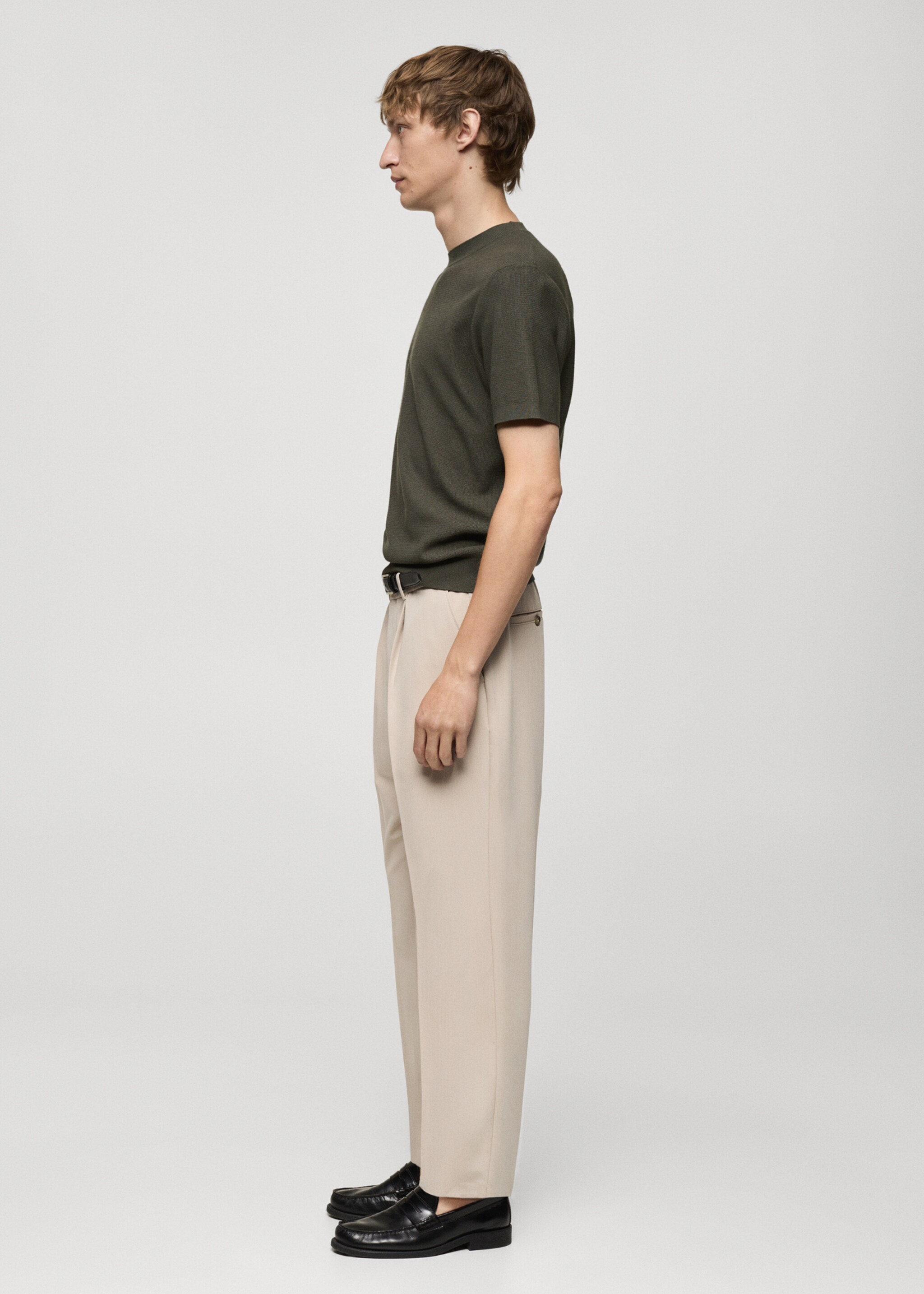 Structured knitted t-shirt - Details of the article 2, Forest Green. Ref: 77074445-00.
