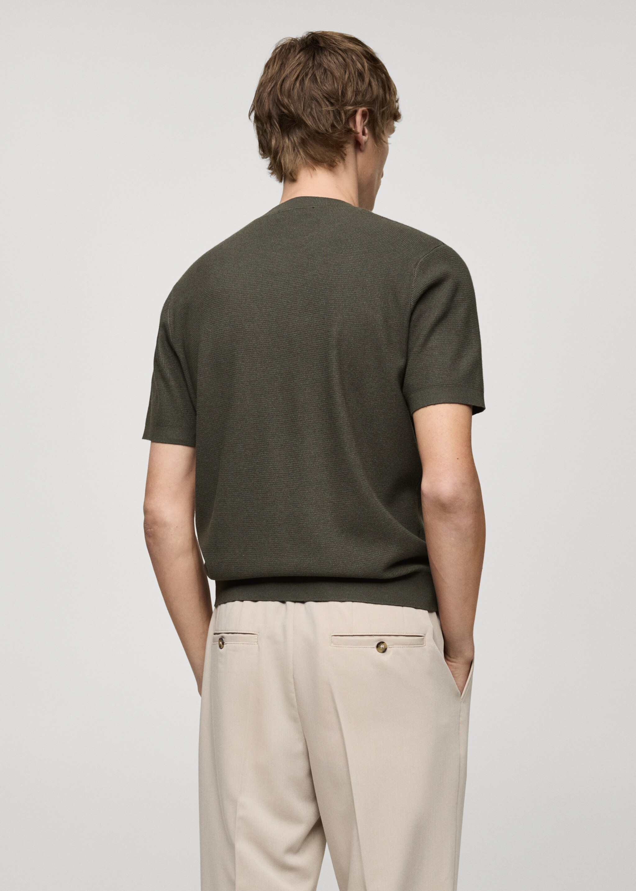 Structured knitted t-shirt - Reverse of the article, Forest Green. Ref: 77074445-00.