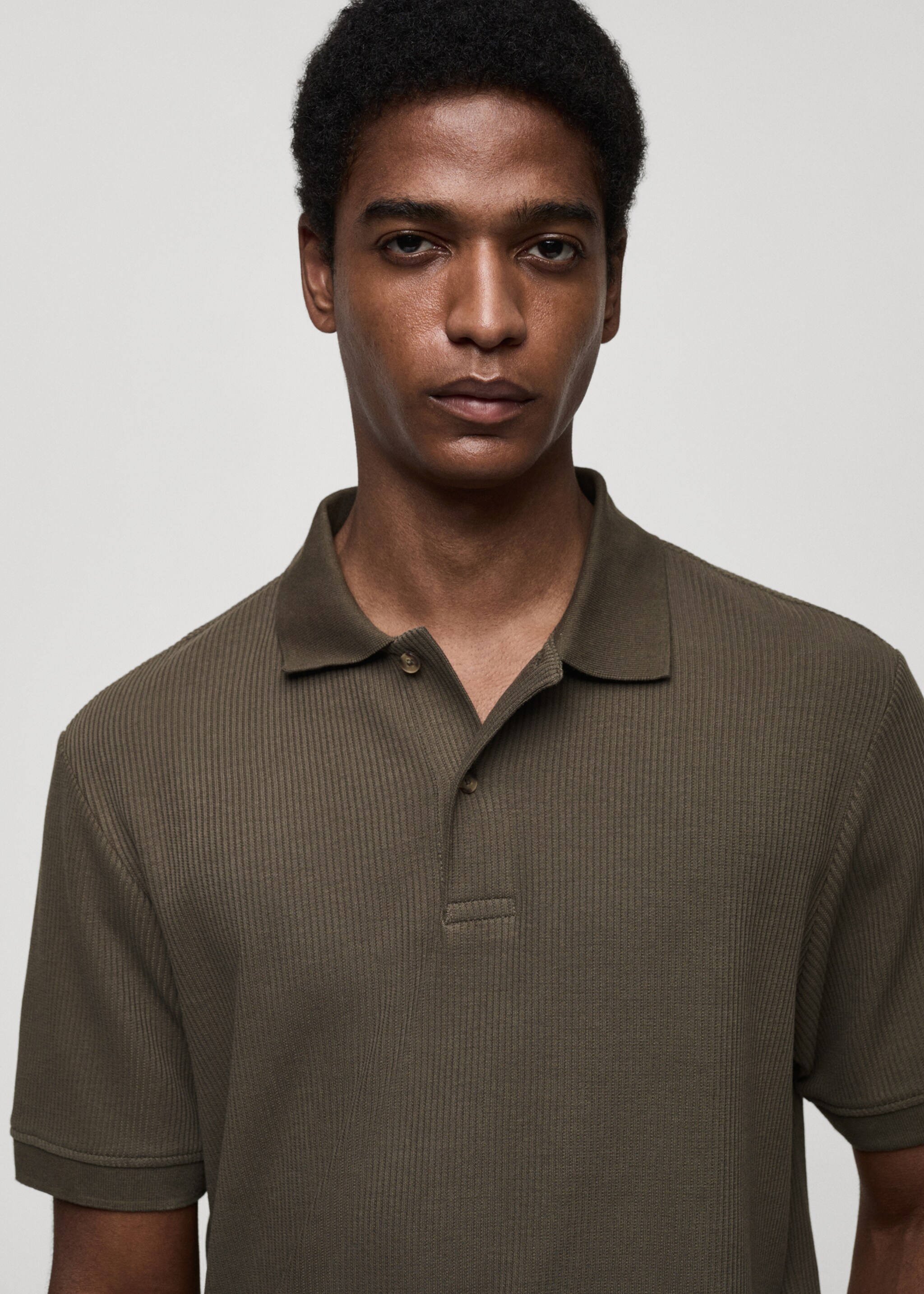 Ribbed cotton knitted polo shirt - Details of the article 1, Dark Green. Ref: 77074446-00.