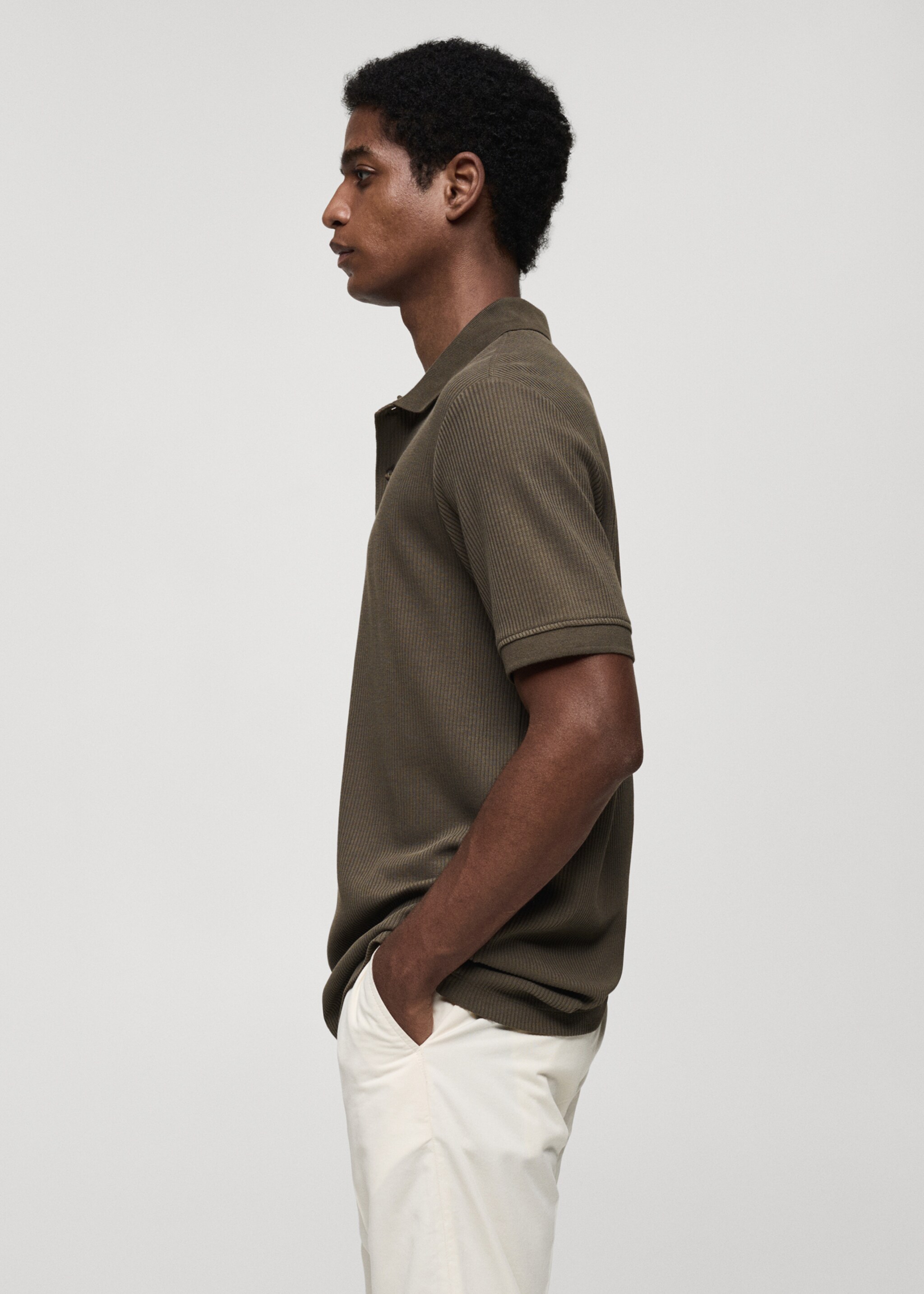 Ribbed cotton knitted polo shirt - Details of the article 2, Dark Green. Ref: 77074446-00.
