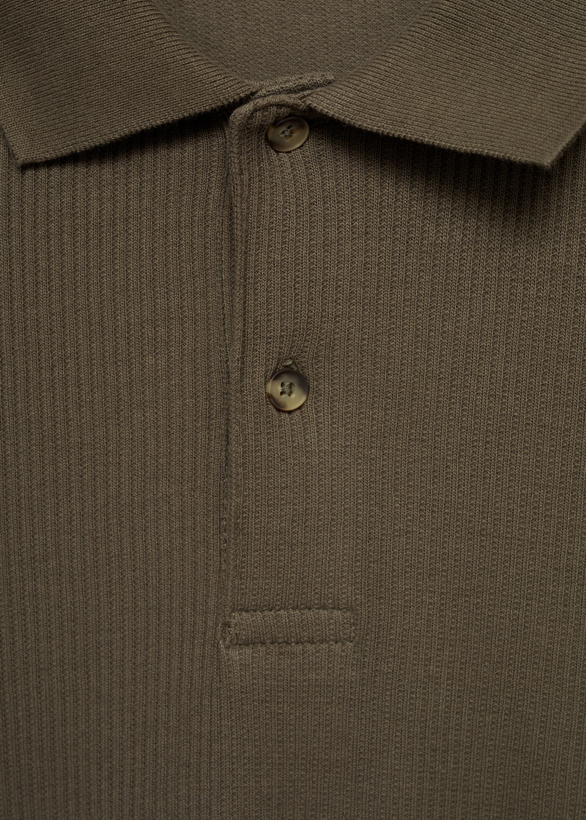 Ribbed cotton knitted polo shirt - Details of the article 8, Dark Green. Ref: 77074446-00.