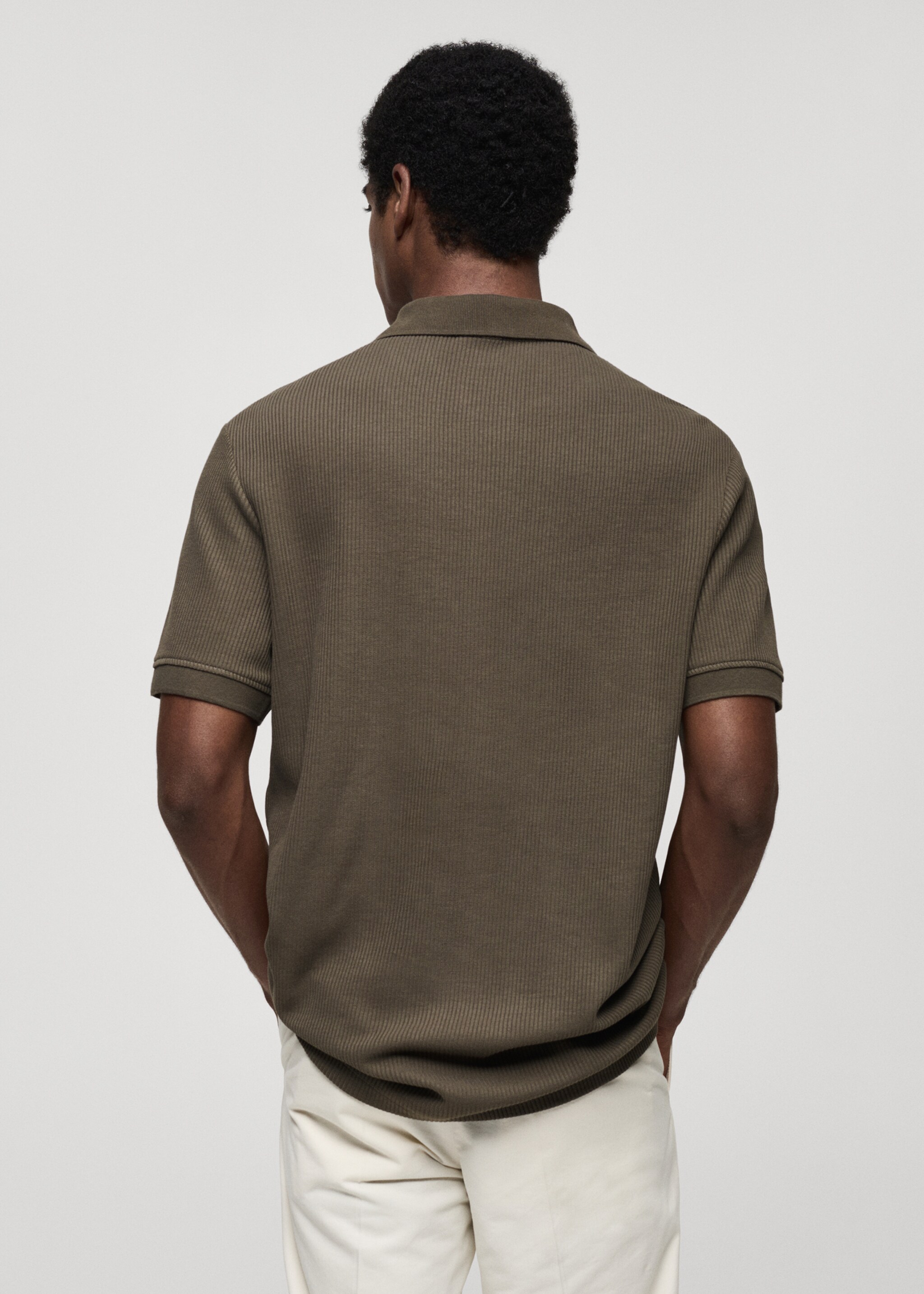 Ribbed cotton knitted polo shirt - Reverse of the article, Dark Green. Ref: 77074446-00.