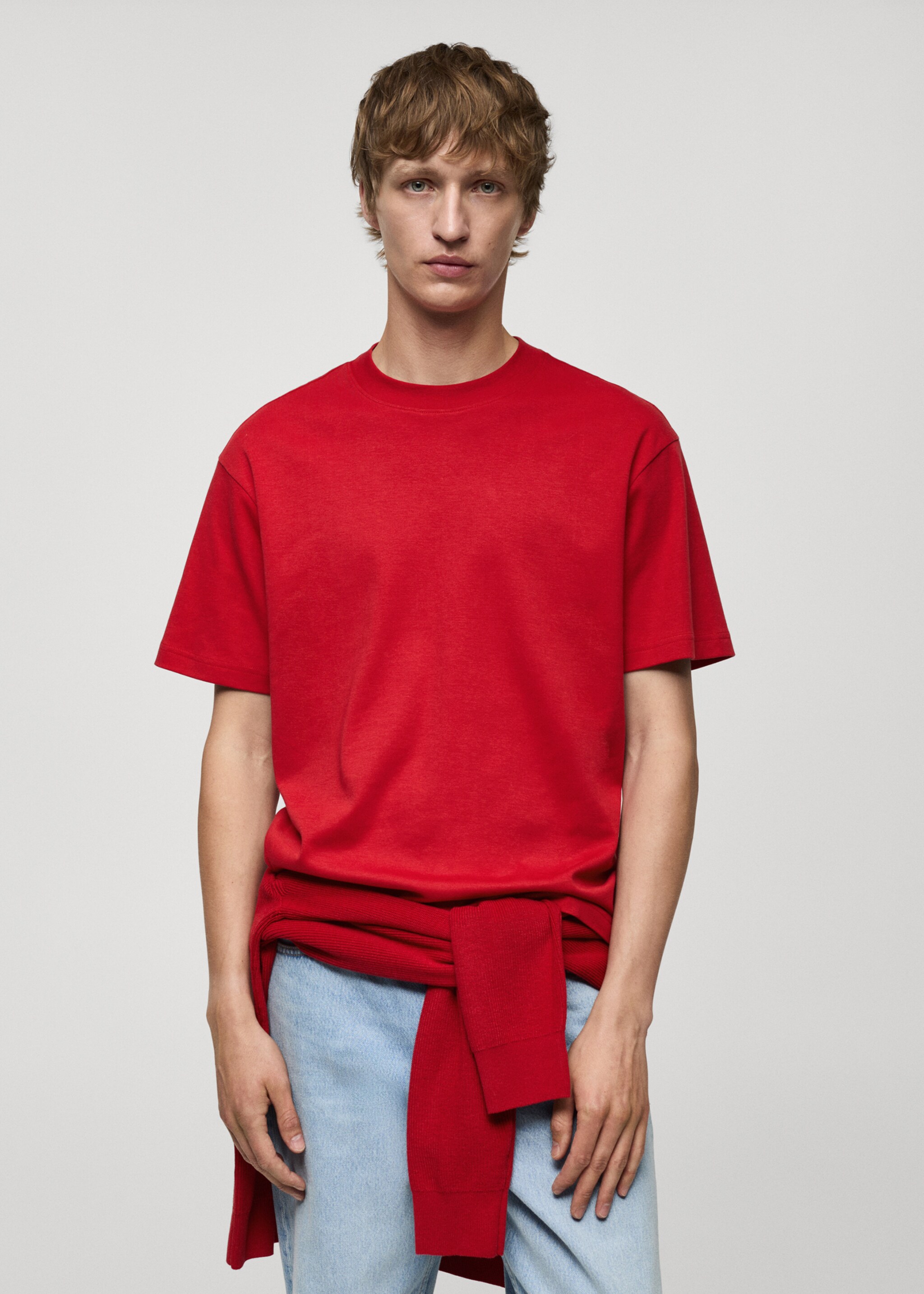Relaxed Fit-T-Shirt aus 100 % Baumwolle - Mittlere Ansicht, Rot. Ref: 77074450-00.