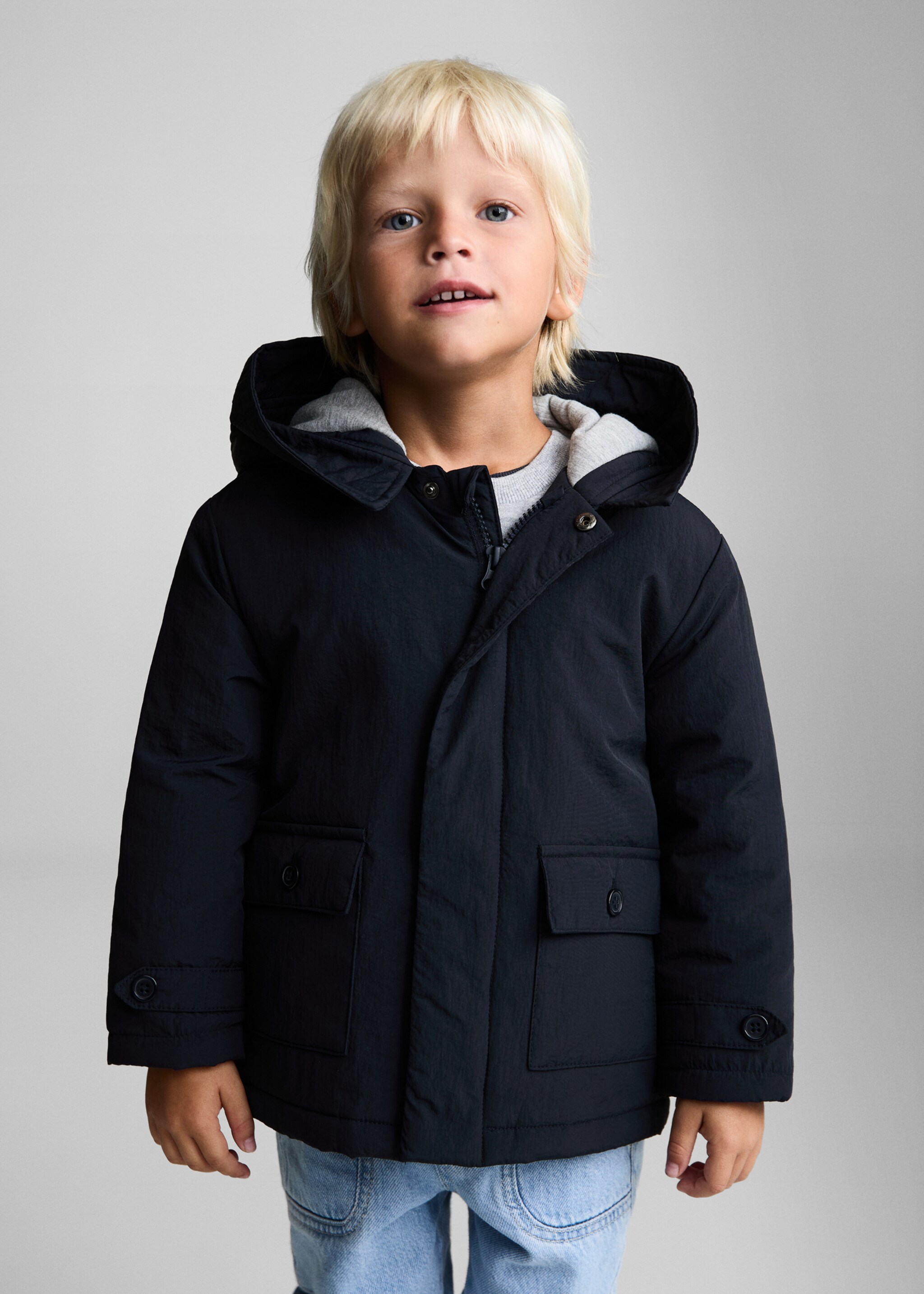 Anorak capucha bolsillos - Plano medio, Azul marino oscuro. Ref: 77074763-00.