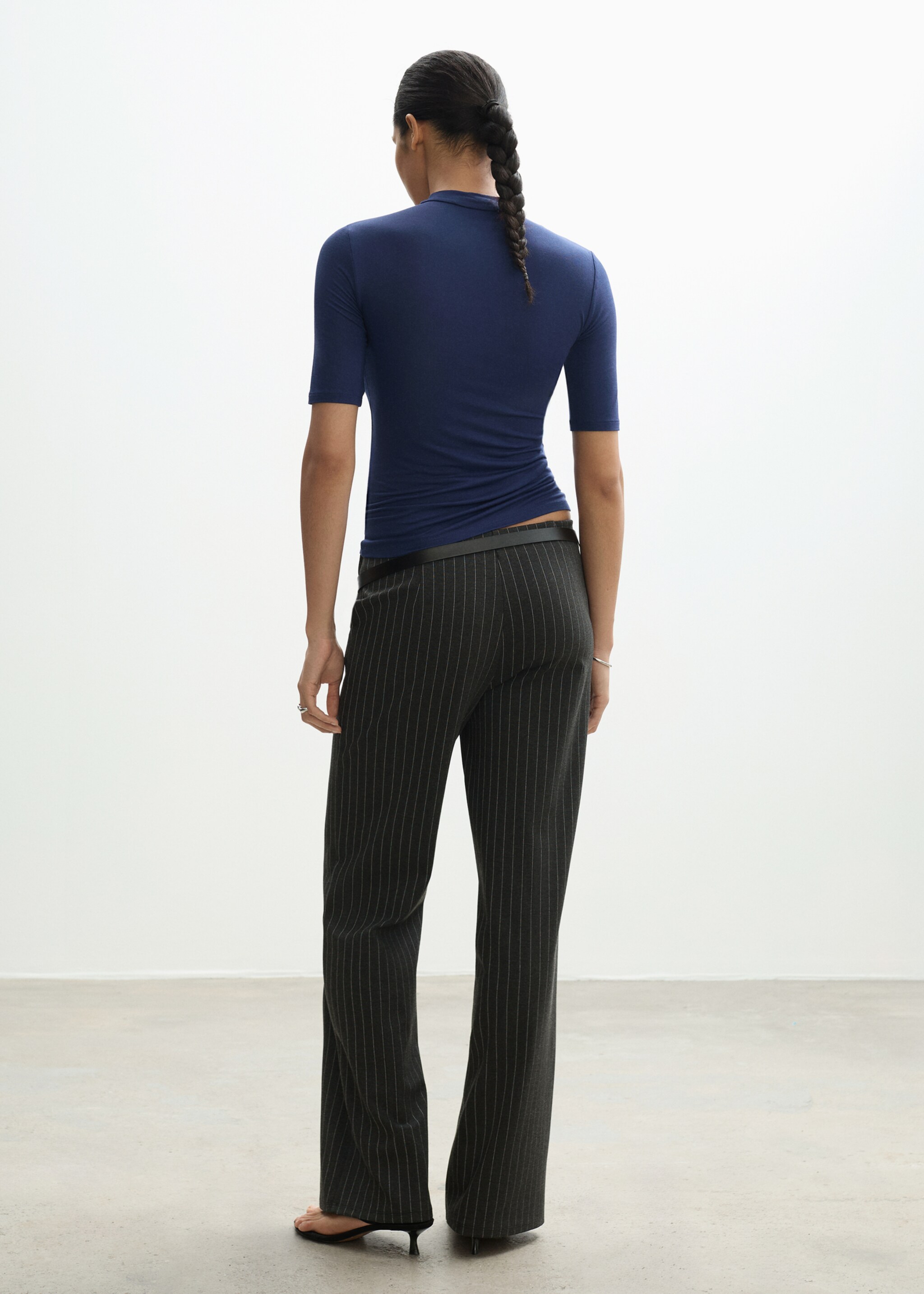 Short sleeve knitted t-shirt - Reverse of the article, Blue. Ref: 77074765-00.