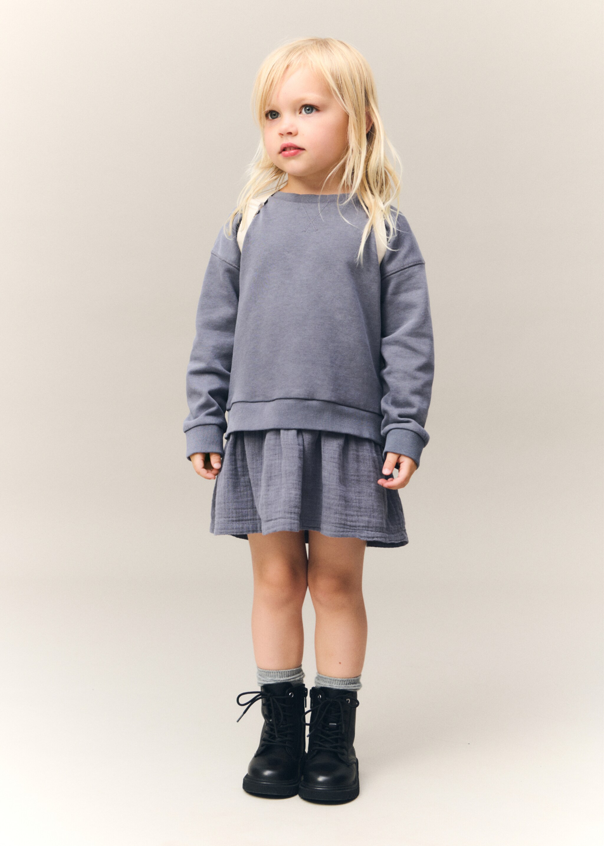 Cottoned sweatshirt dress - Details of the article 5, Indigo Blue. Ref: 77074768-00.