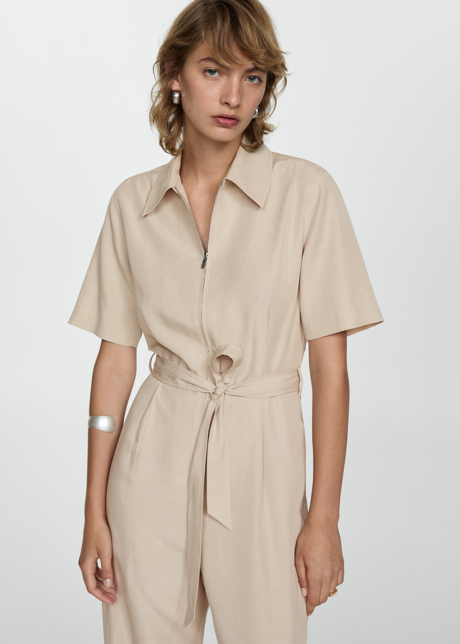 Jumpsuit lyocell skjortkrage - Bild av mittparti