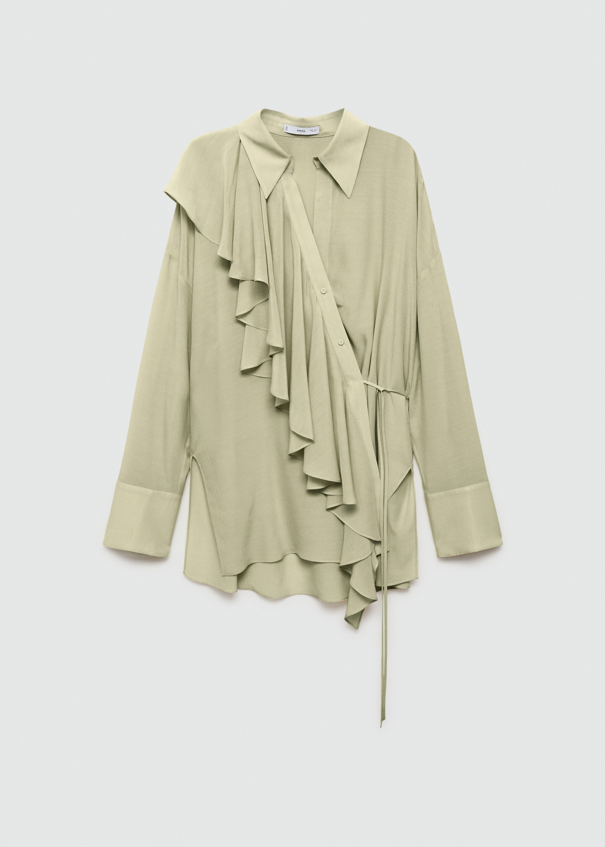 Bluse med volanger og krysset lukning - Artikkel uten modell, Pastellgrønn. Ref: 77074794-00.