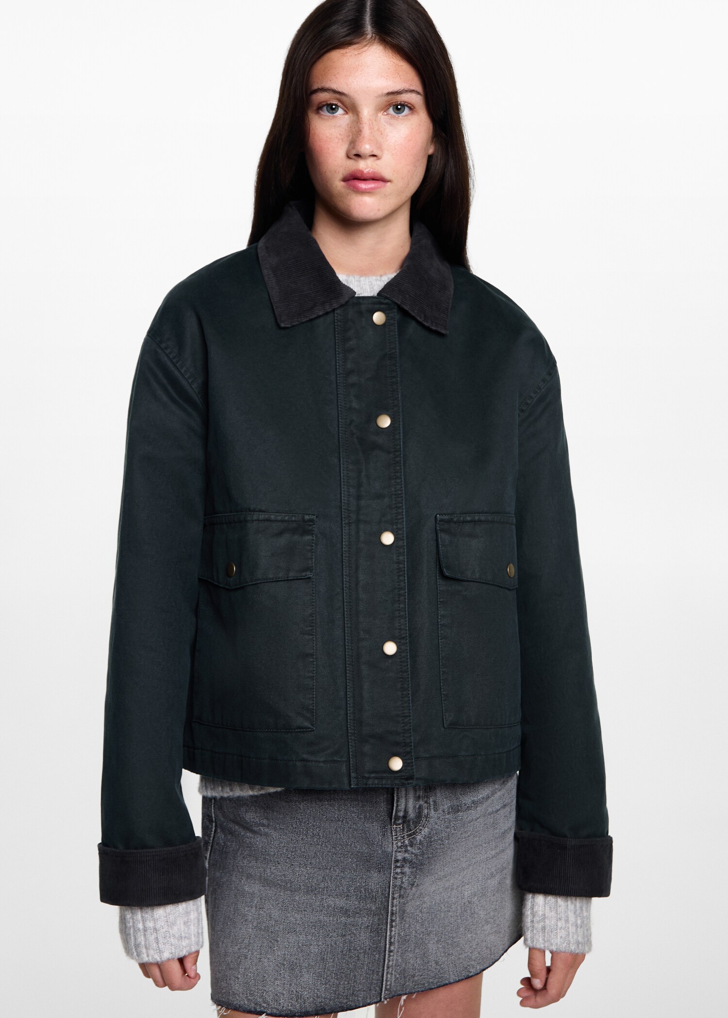 Parka efecto encerado corta - Plano medio