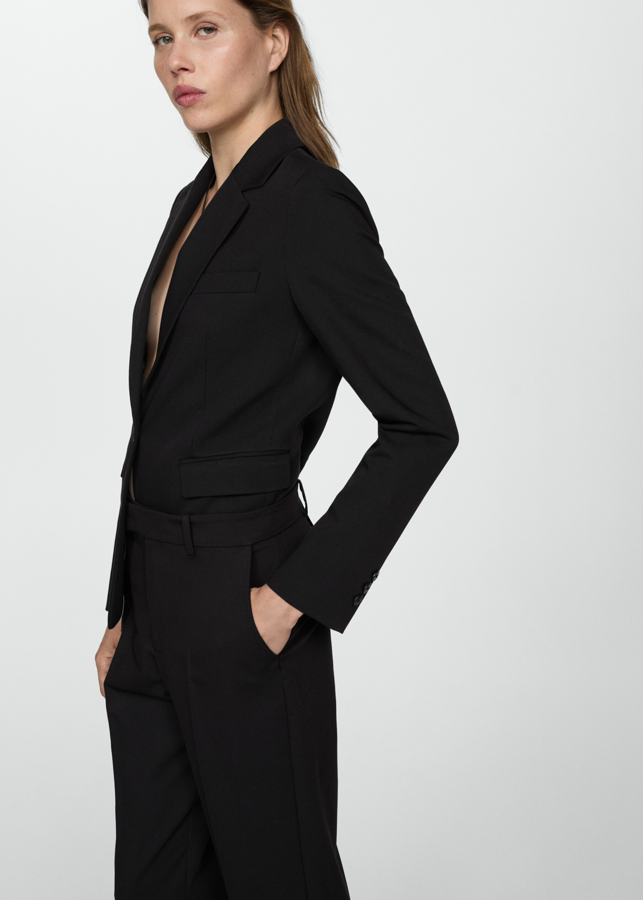 Straight suit trousers - Details of the article 1, Black. Ref: 77075637-00.