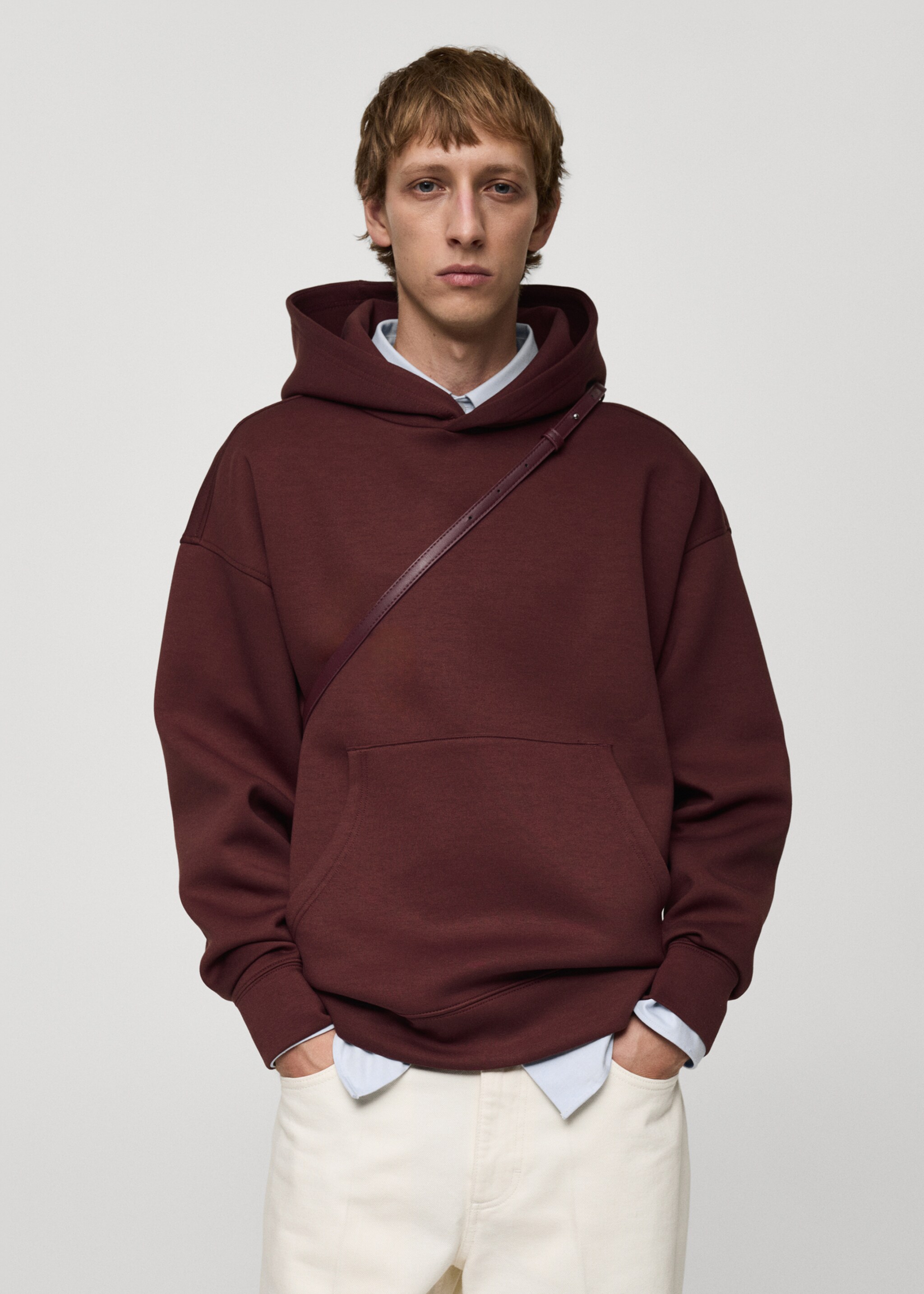 Relaxed-fit hooded sweatshirt - Medium plane, Burgundy. Ref: 77075638-00.