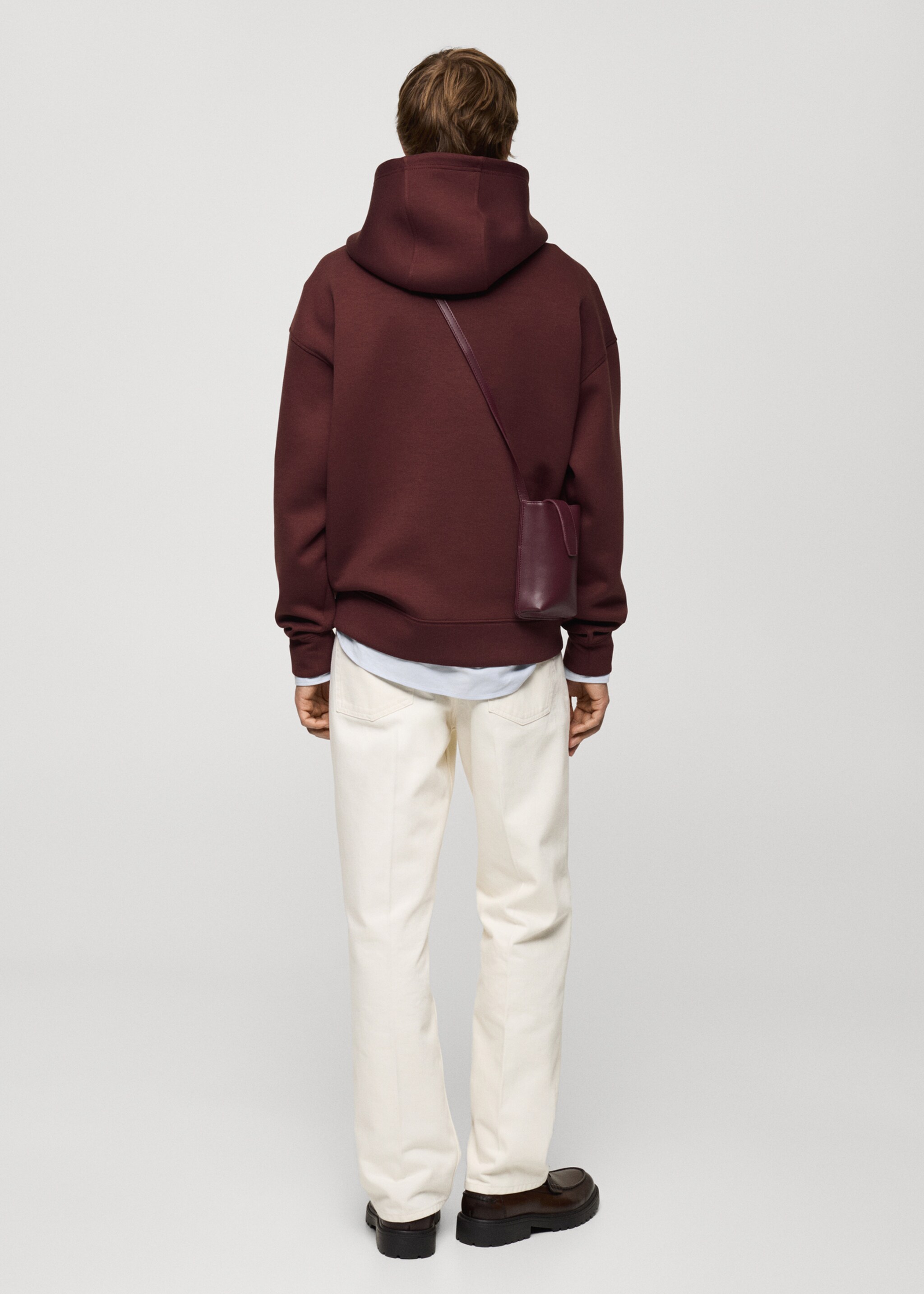 Relaxed-fit hooded sweatshirt - Reverse of the article, Burgundy. Ref: 77075638-00.