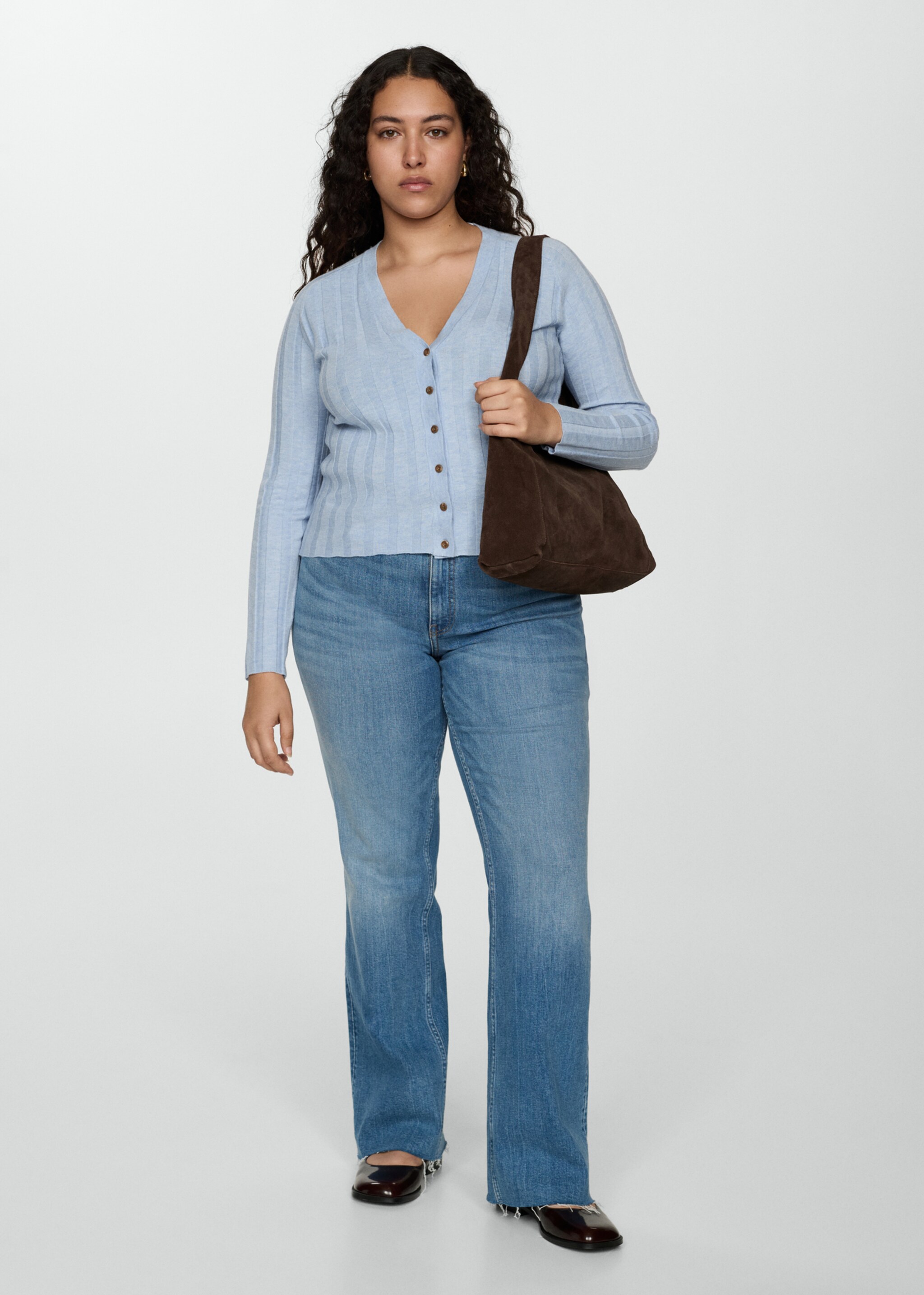 Cardigan de malha com botões - Pormenor do artigo 3, Azul-celeste. Ref: 77075645-00.