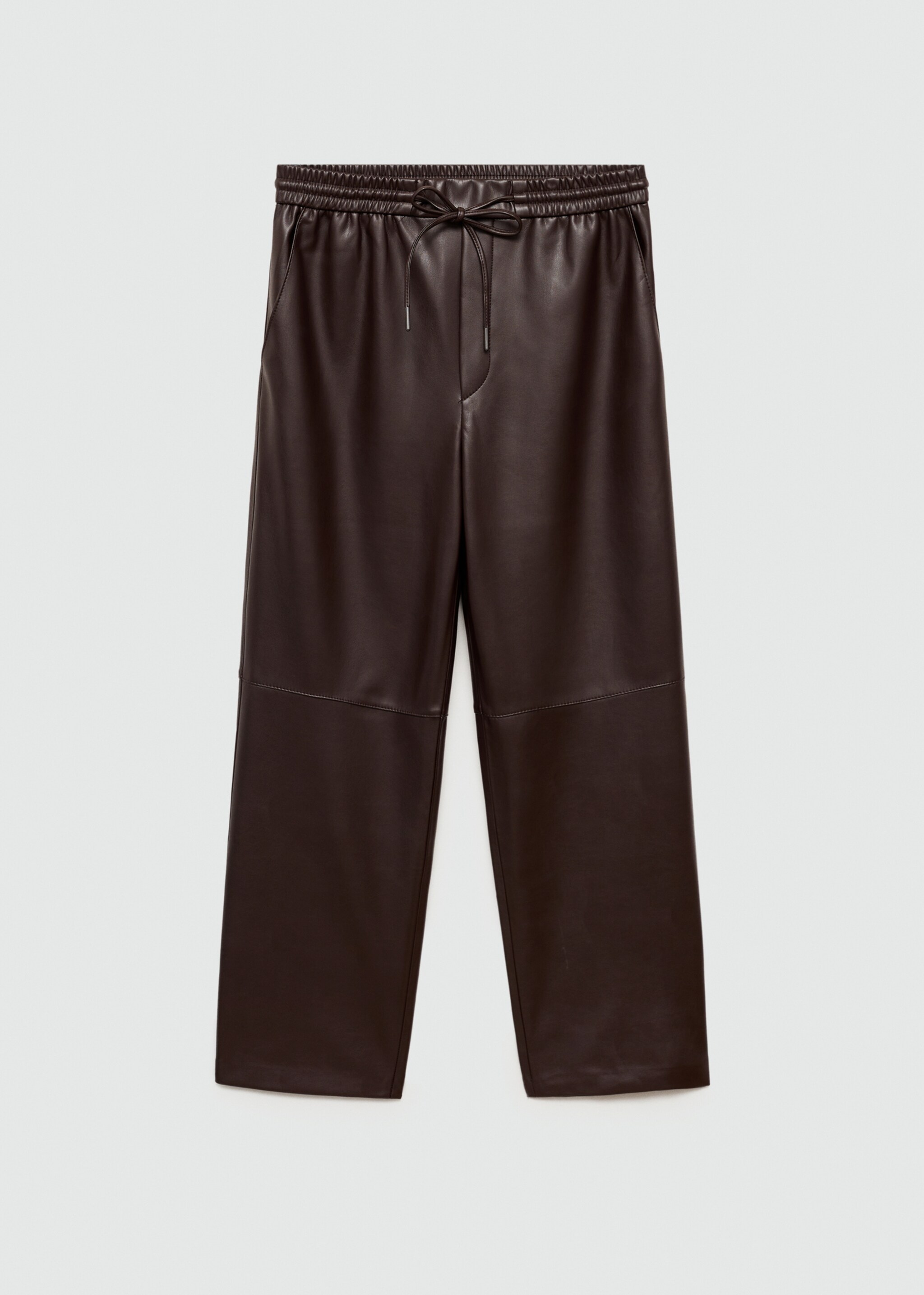 Leather-effect elastic waist trousers - Article without model, Chocolate. Ref: 77075648-00.