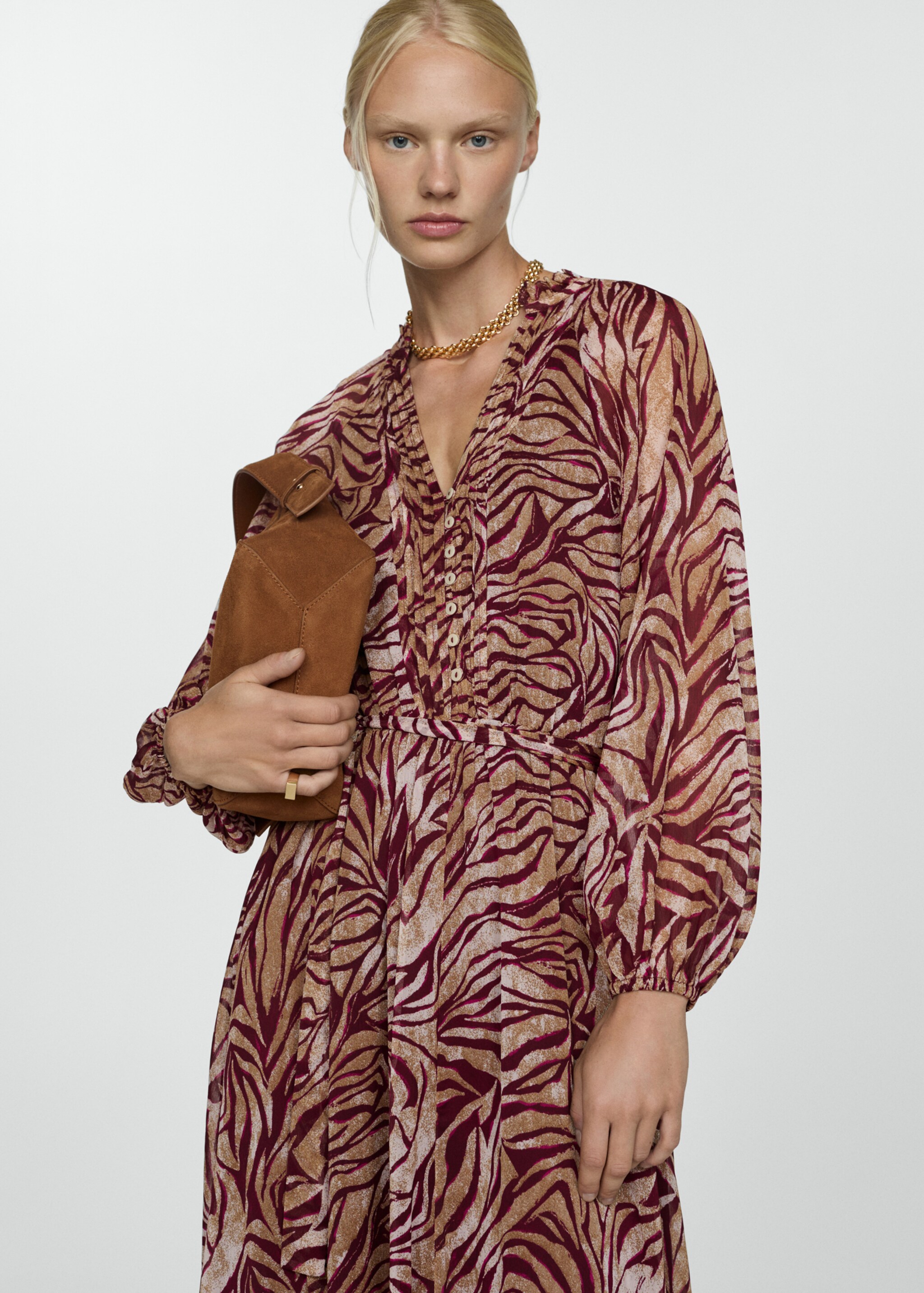 Long printed dress - Medium plane, Maroon. Ref: 77075657-00.