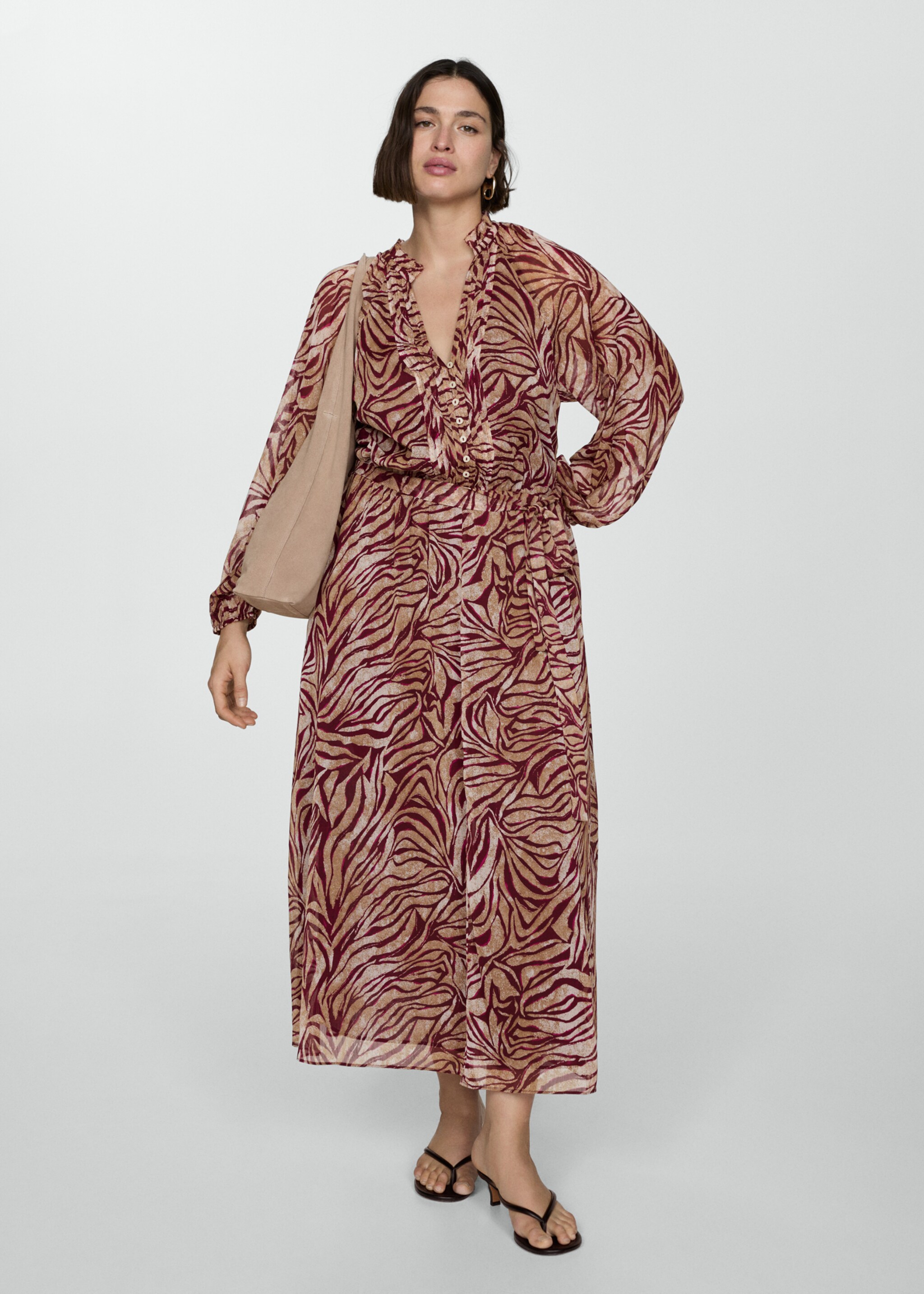 Long printed dress - Details of the article 3, Maroon. Ref: 77075657-00.