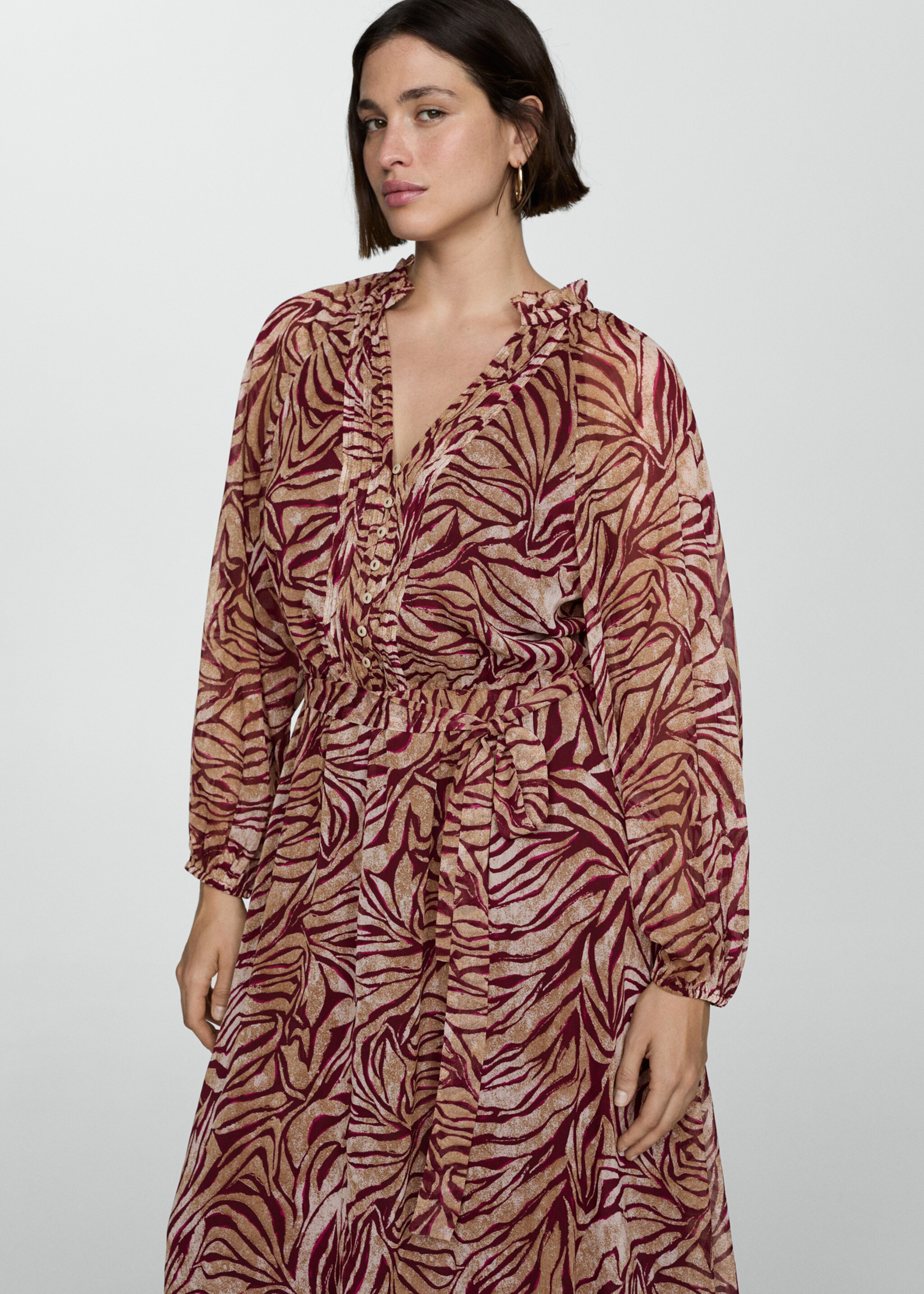 Long printed dress - Details of the article 5, Maroon. Ref: 77075657-00.