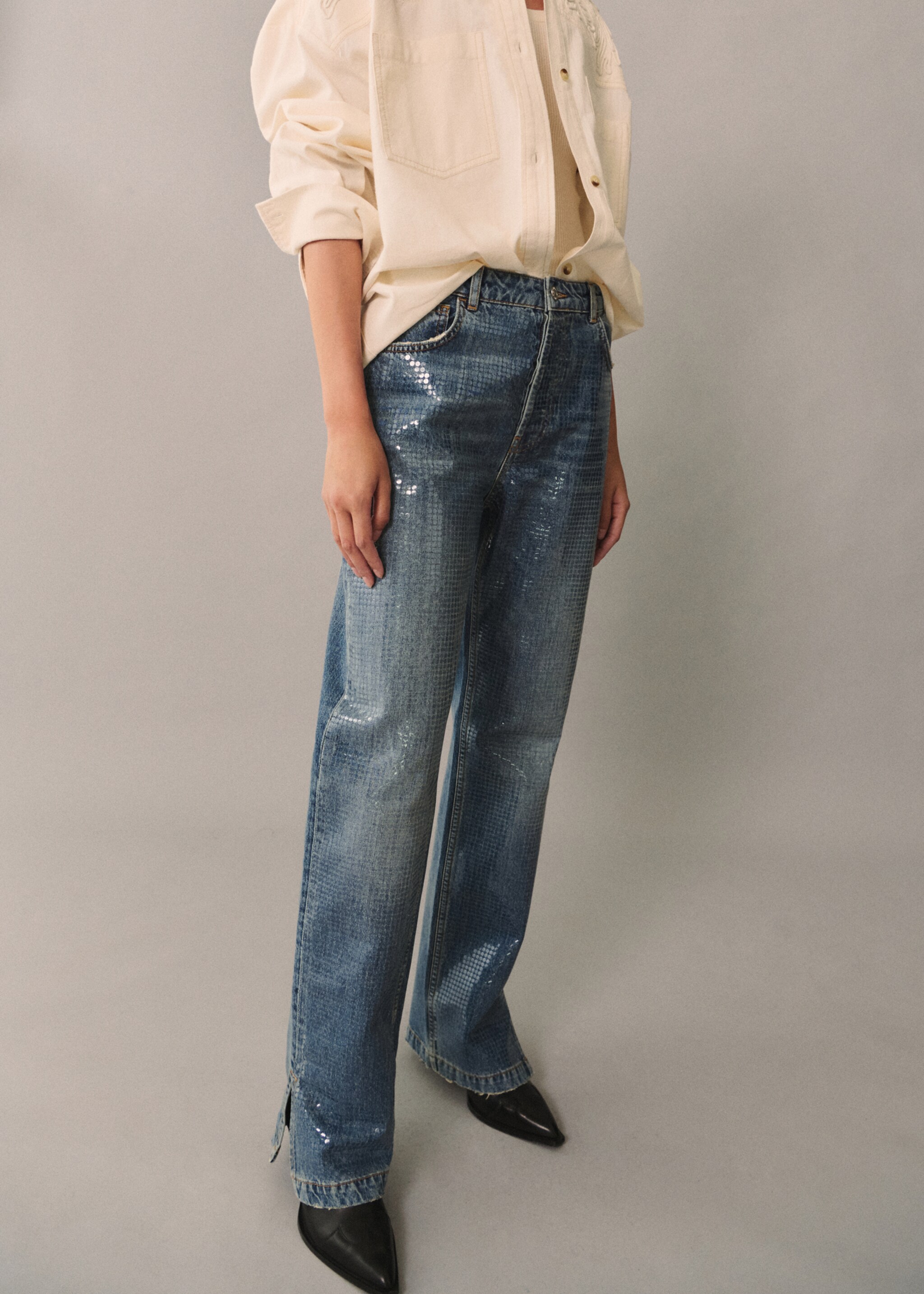 Jeans with sequins under slits - Medium plane, Medium Blue. Ref: 77075670-00.