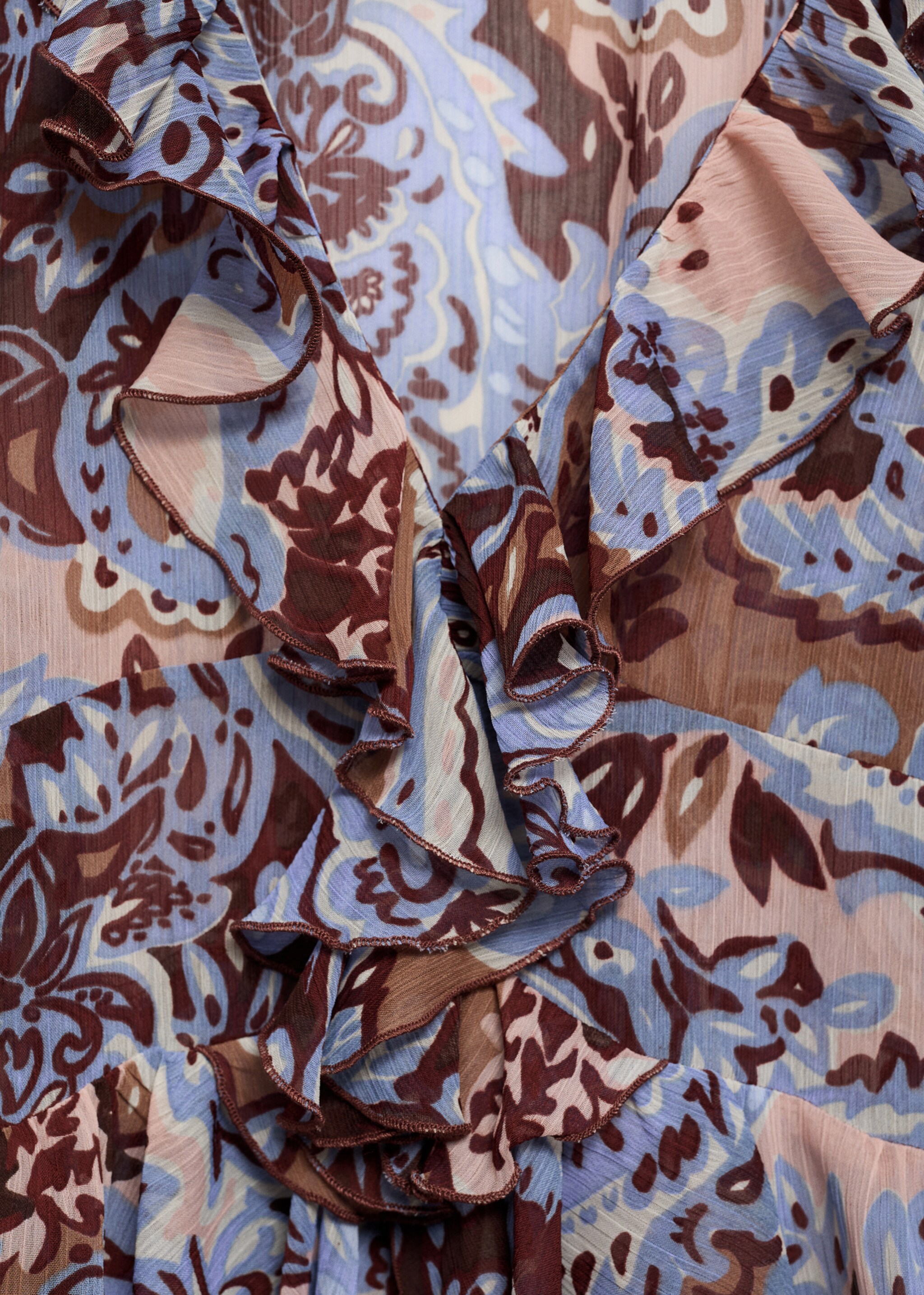Paisley blouse with ruffles - Details of the article 8, Blue. Ref: 77075671-00.