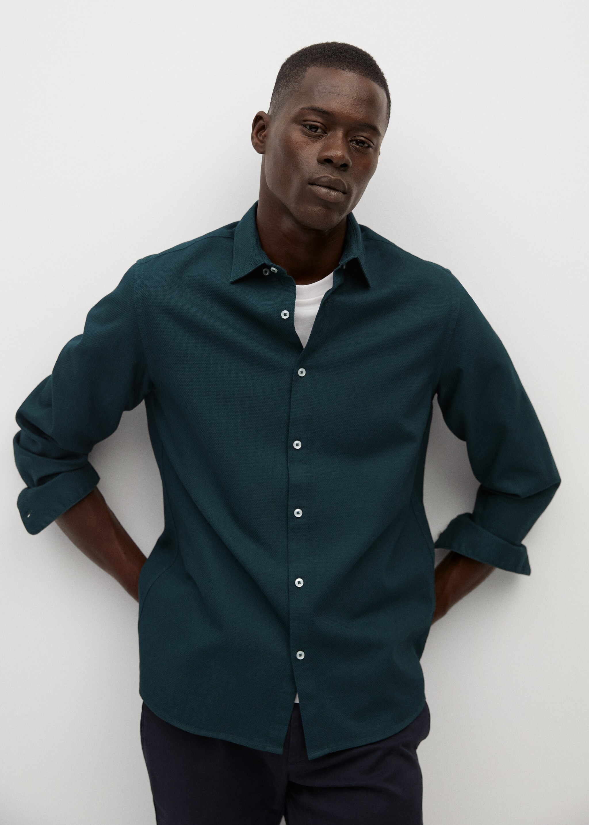 Slim-fit textured cotton shirt - Medium plane