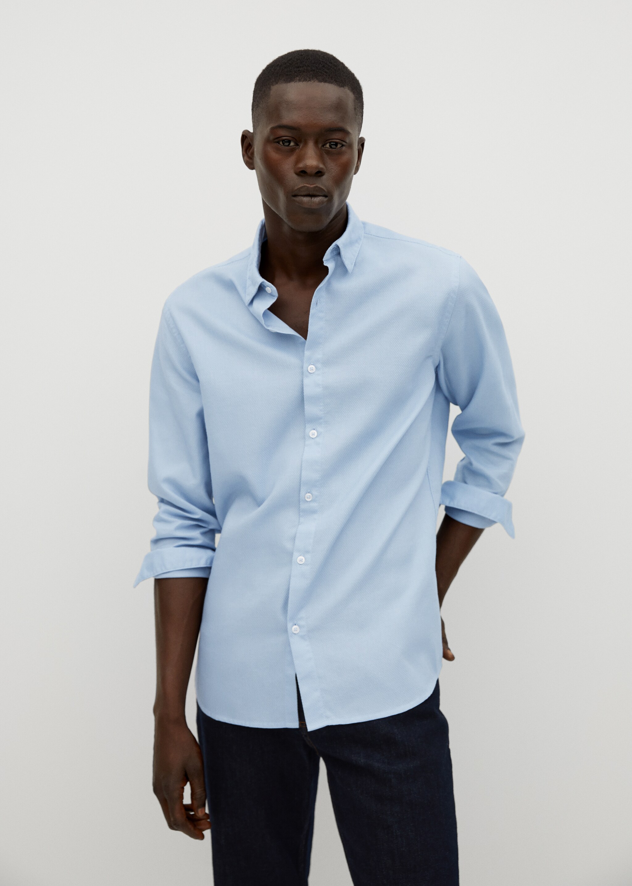Slim-fit textured cotton shirt - Medium plane