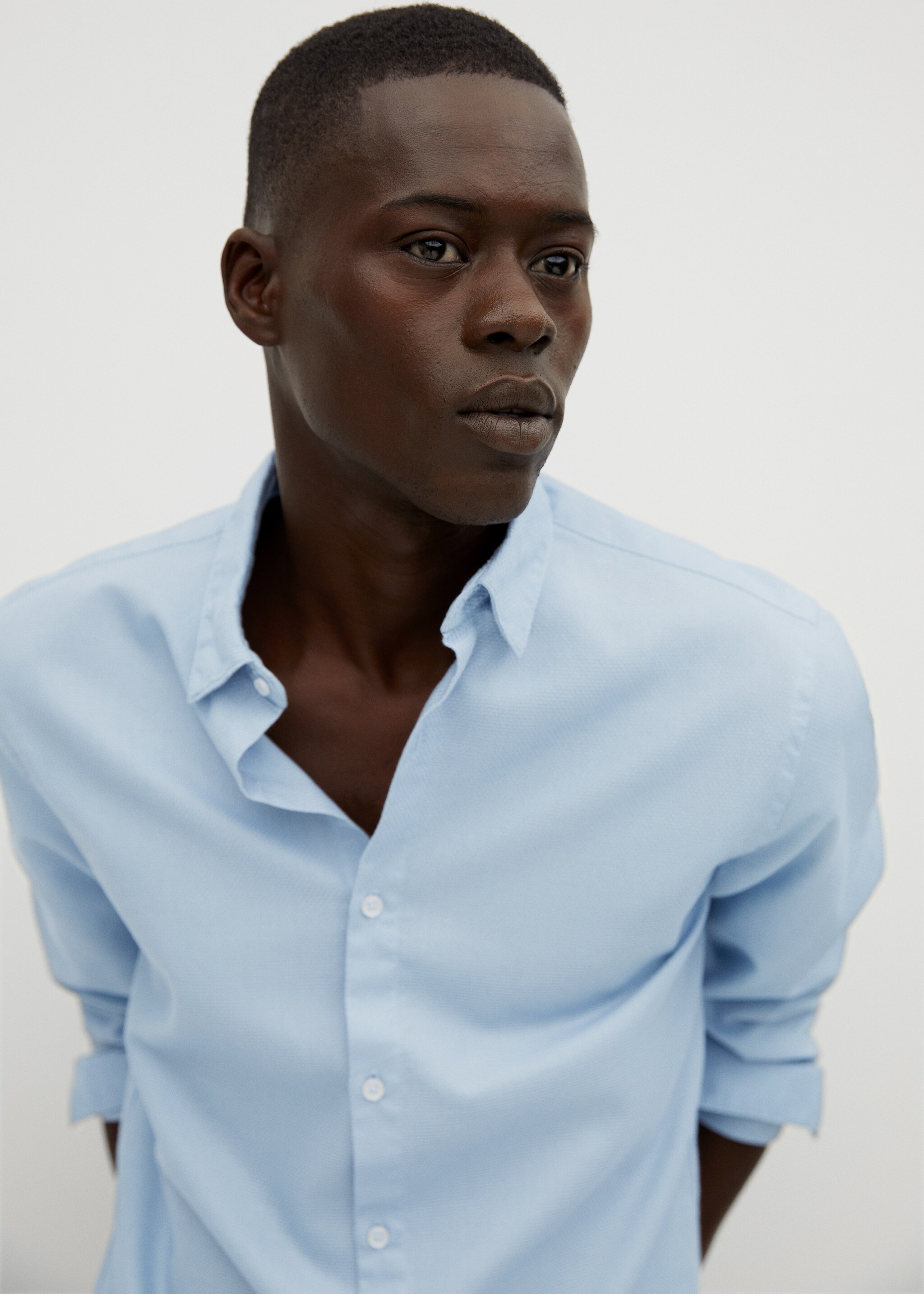 Slim-fit textured cotton shirt - Details of the article 1