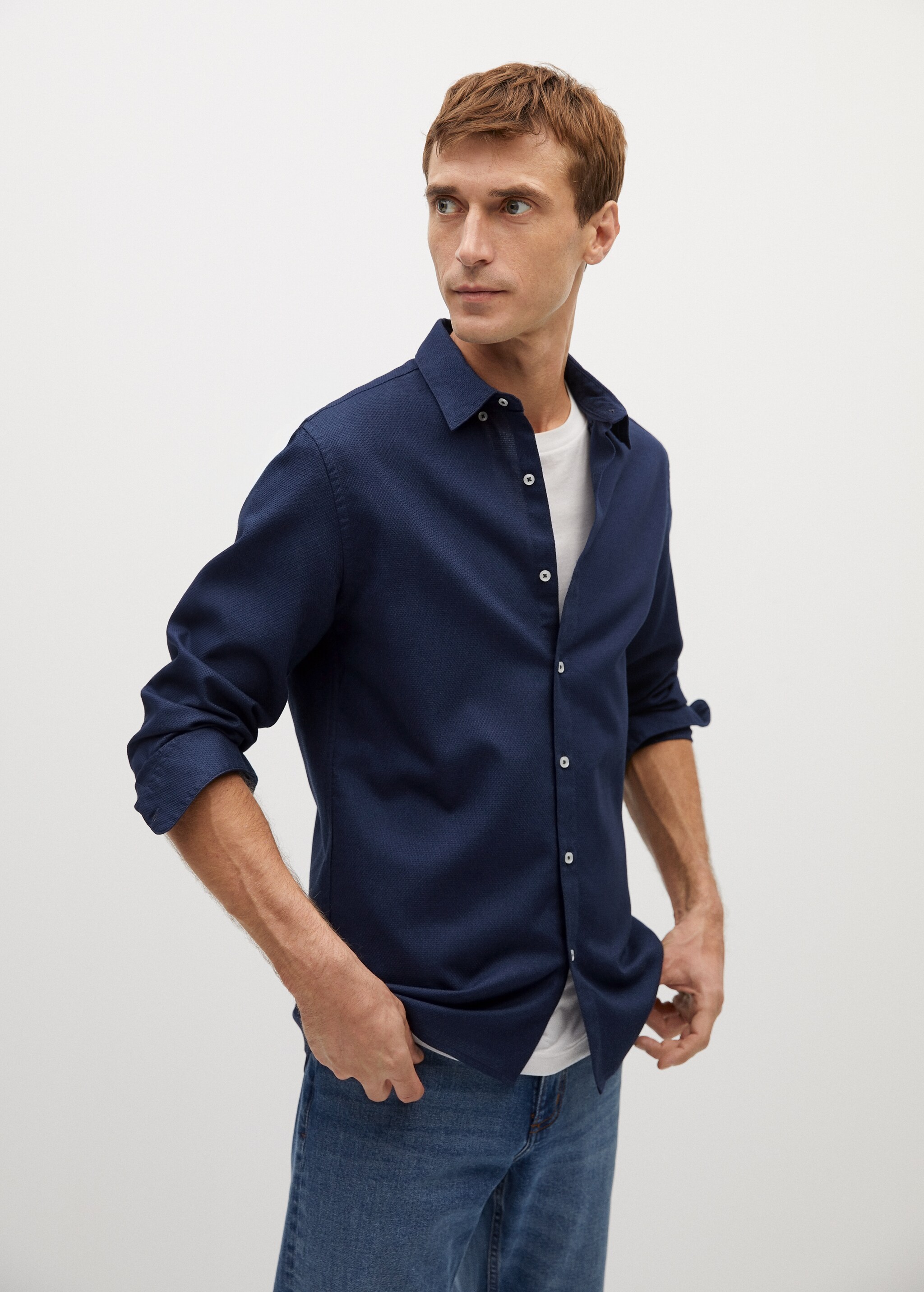 Slim-fit textured cotton shirt - Medium plane