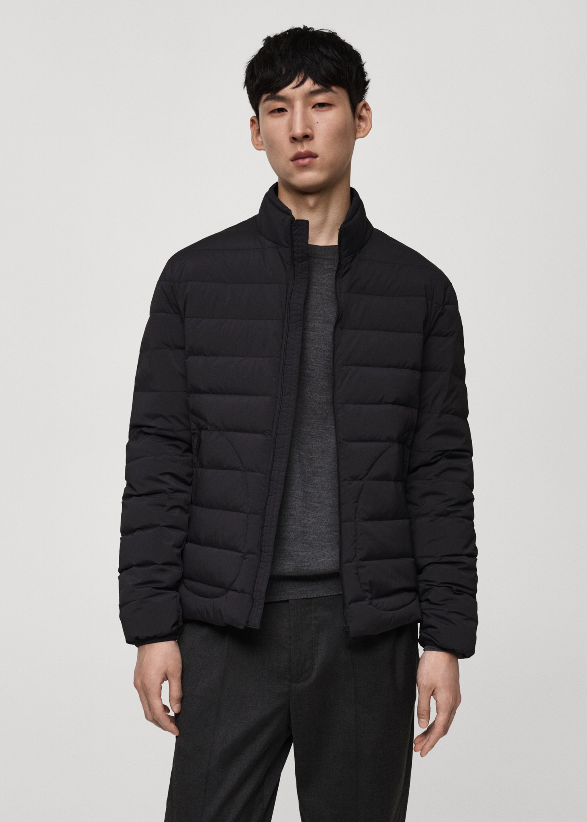 Quilted jacket with feather filling - Medium plane, Charcoal. Ref: 77075959-00.