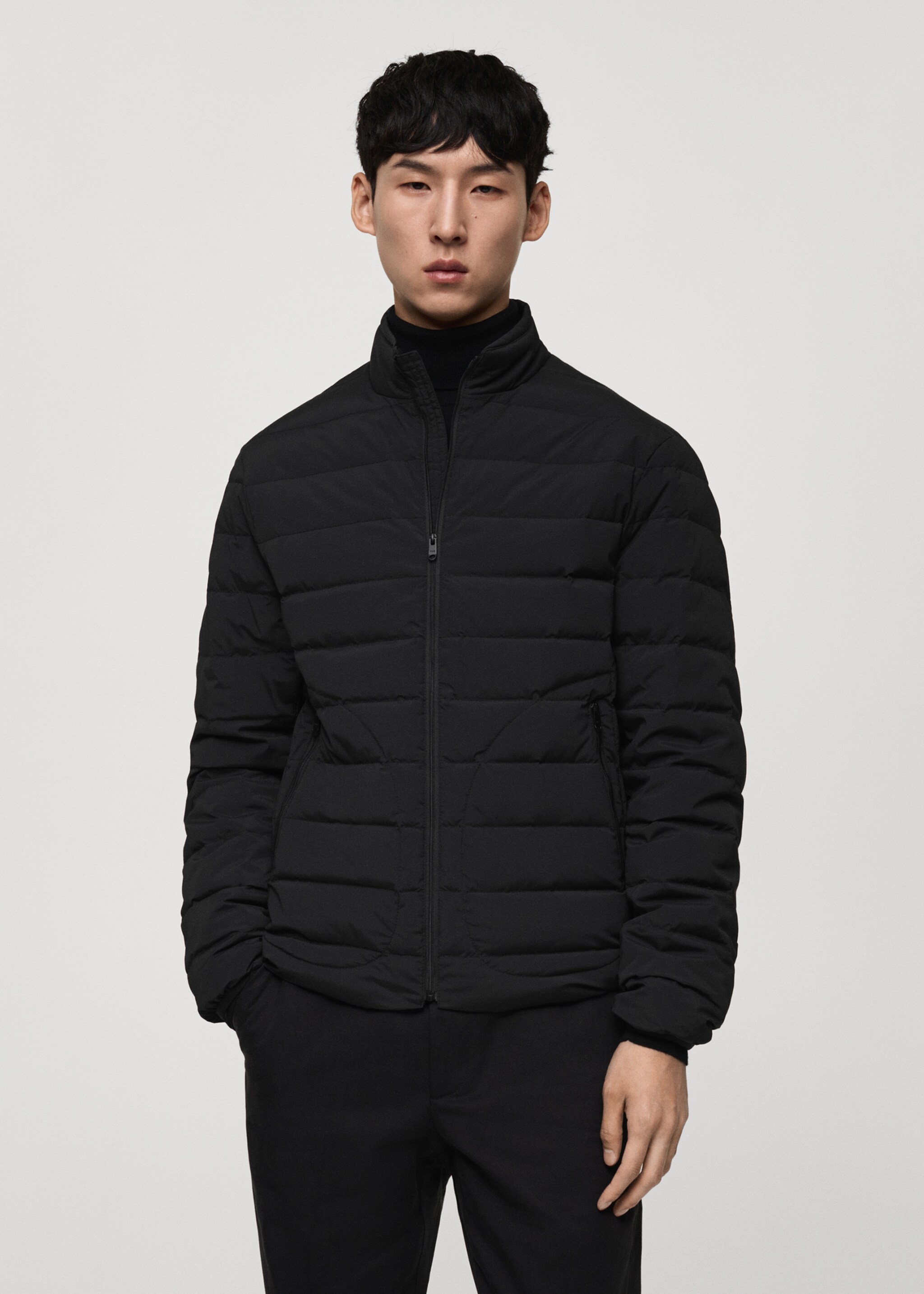 Quilted jacket with feather filling - Medium plane, Black. Ref: 77075959-00.