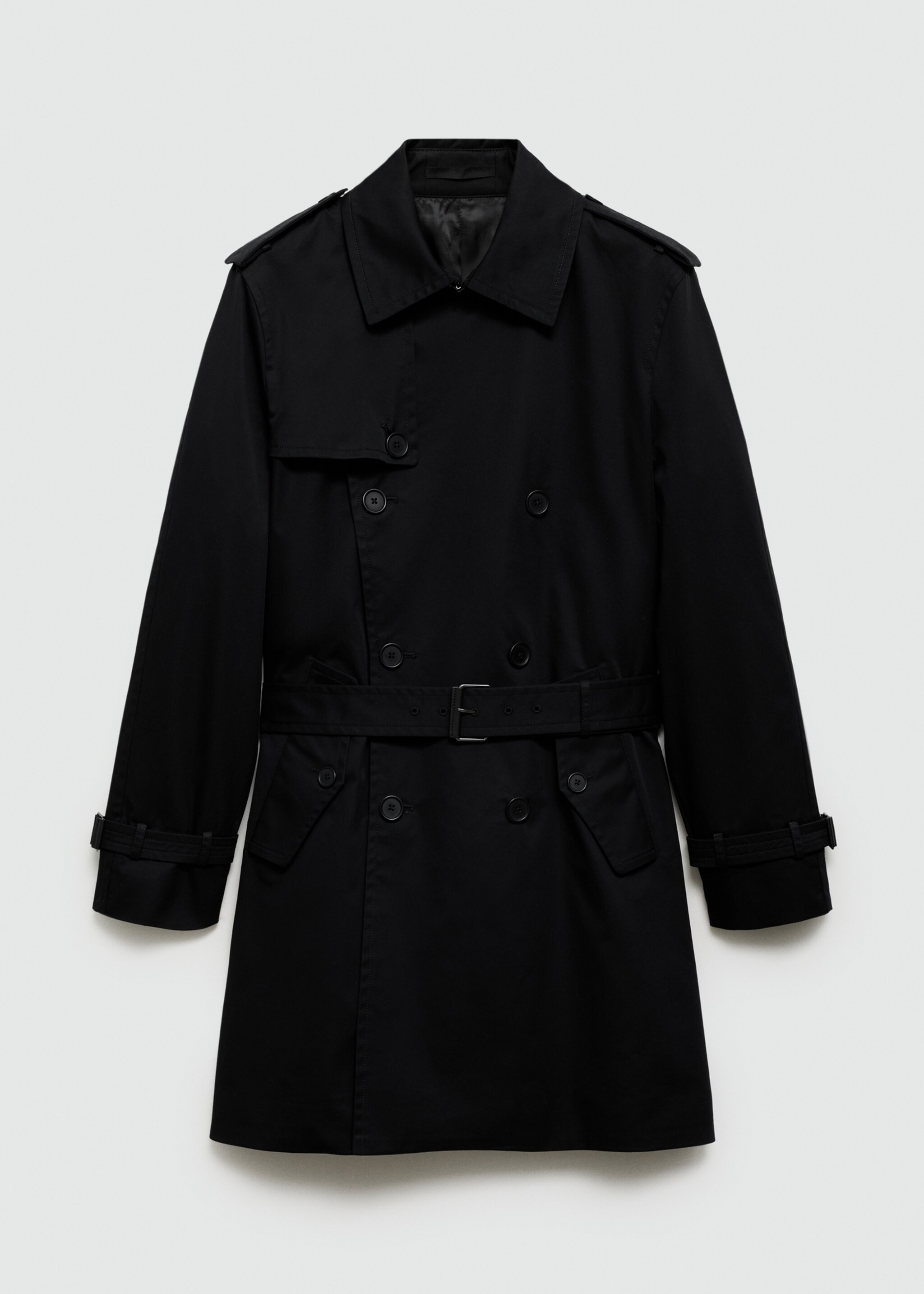 Water-repellent belted trench coat - Article without model, Black. Ref: 77075961-00.