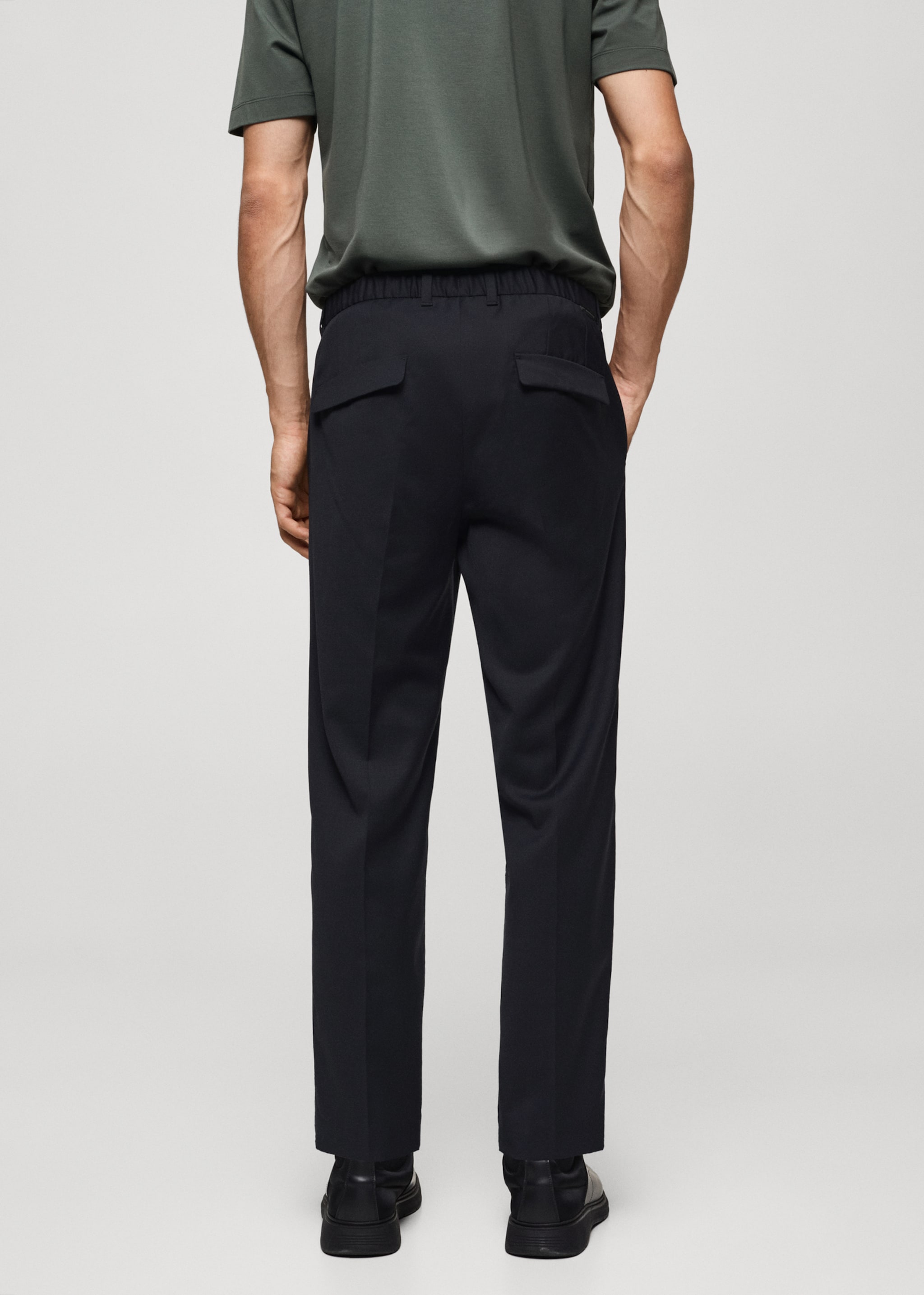 Coolmax® slim-fit broek van Comfort stretch stof - Achterkant van het artikel, Donkermarine. Ref: 77075963-00.