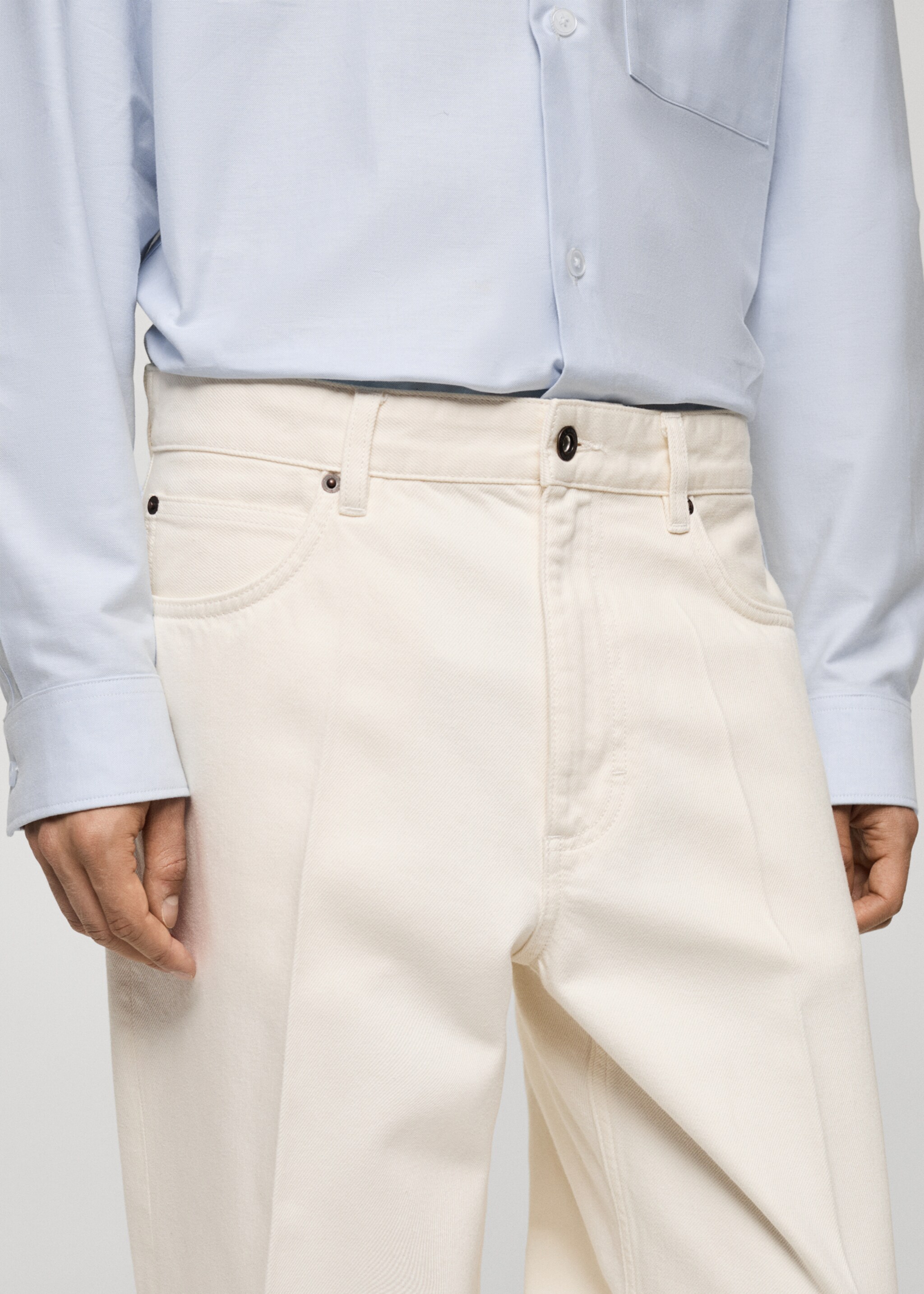 Relaxed-fit jeans with flattened stripe - Details of the article 1, Ecru. Ref: 77075973-00.